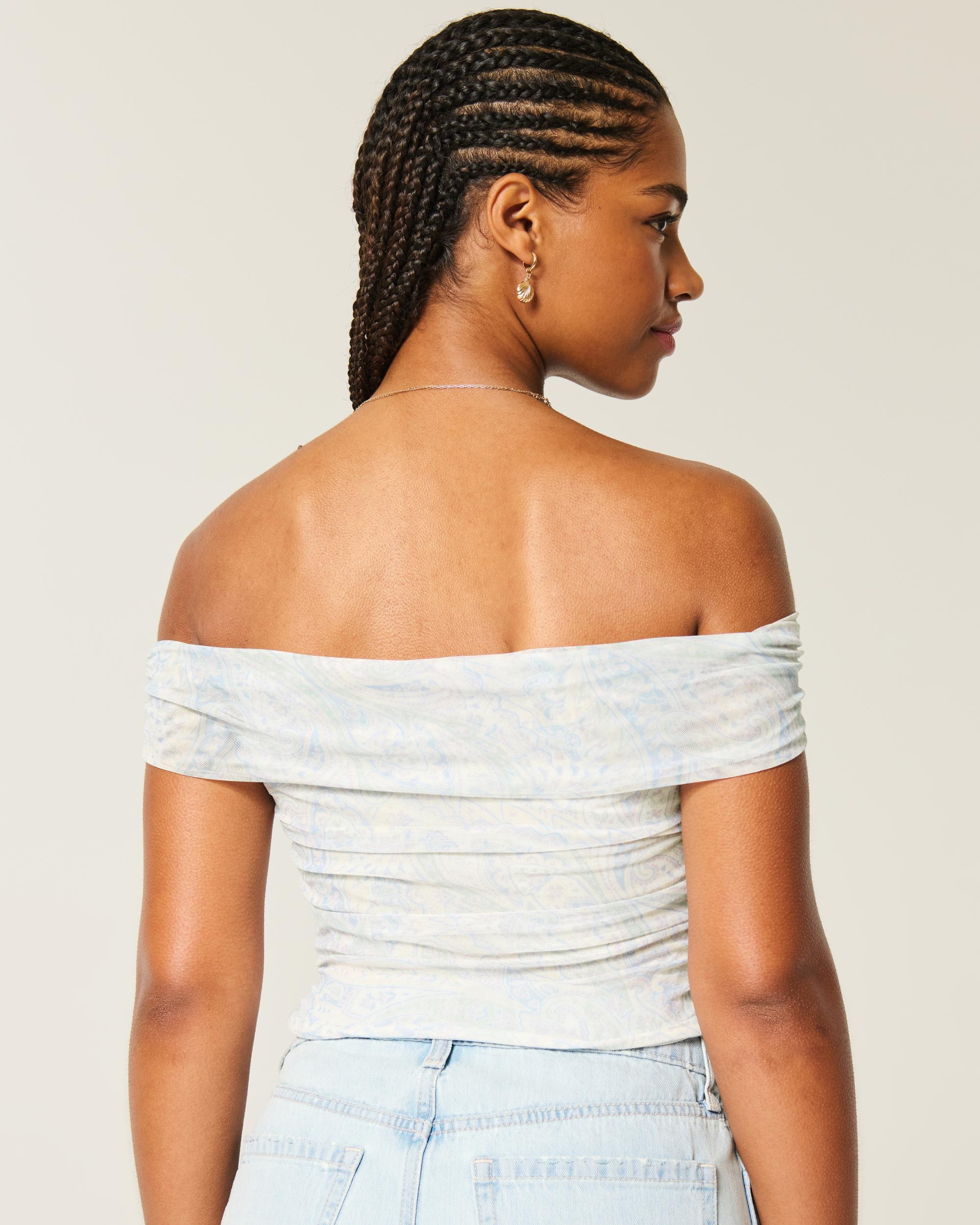 Mesh Foldover Off-the-Shoulder Top Product Image