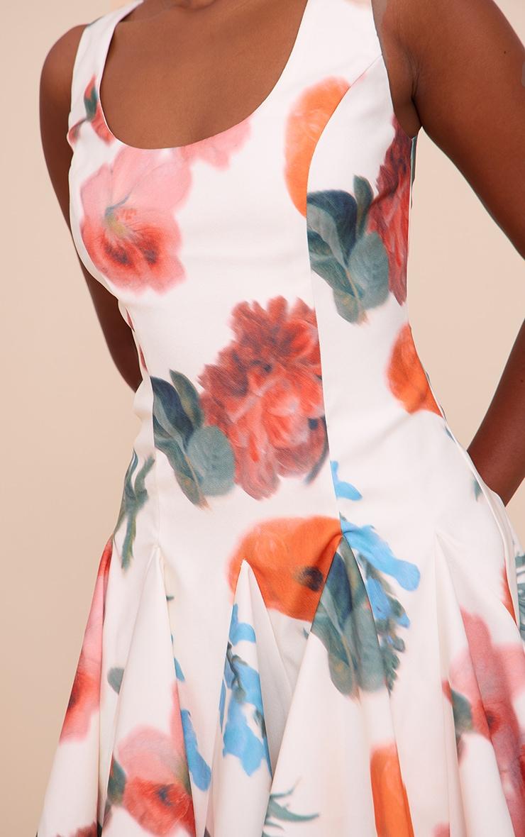 Cream Floral Printed Woven Godet Detail Shift Dress Product Image