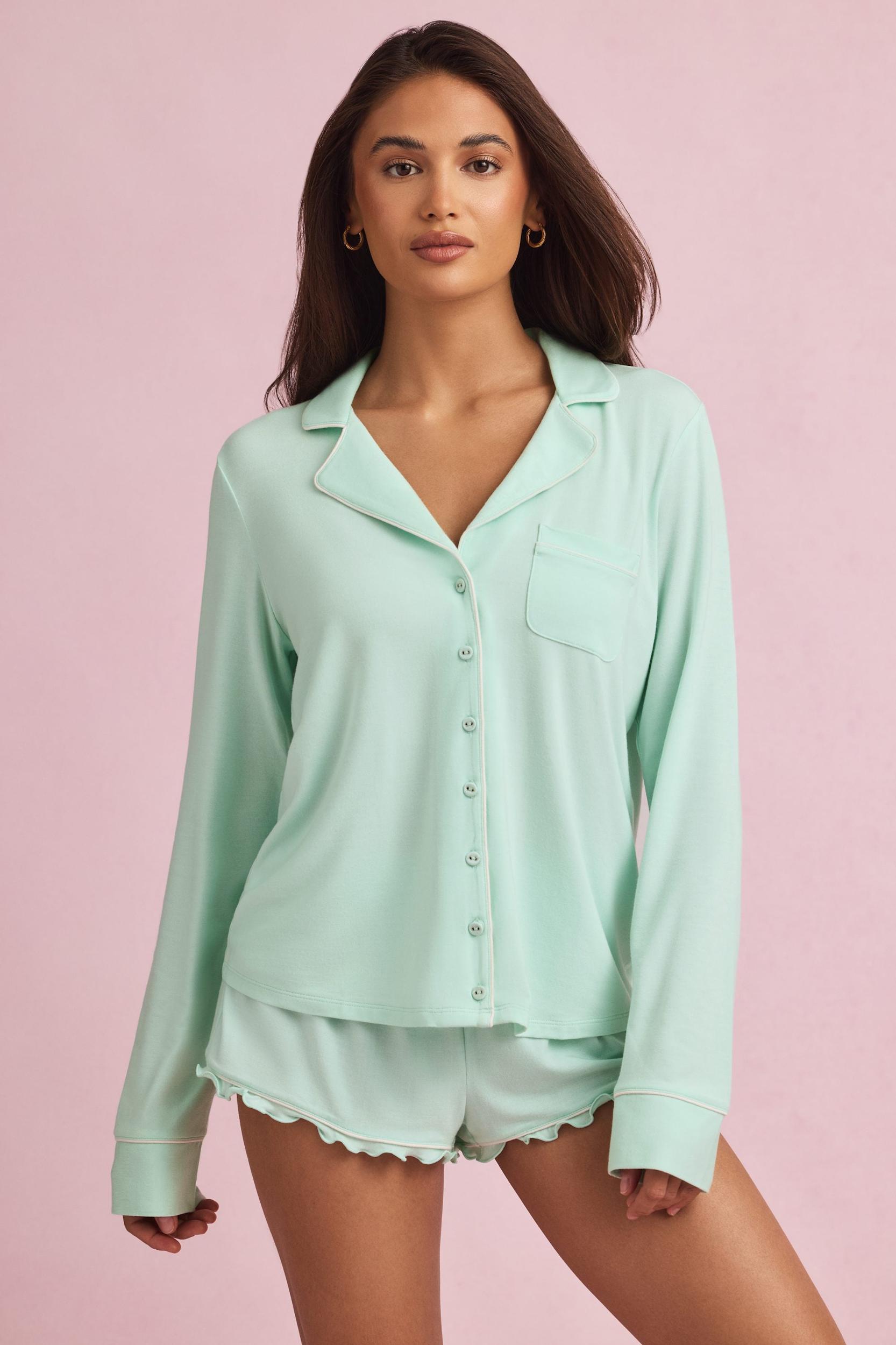 Modal Long-Sleeve Pyjama Top in Mint Product Image