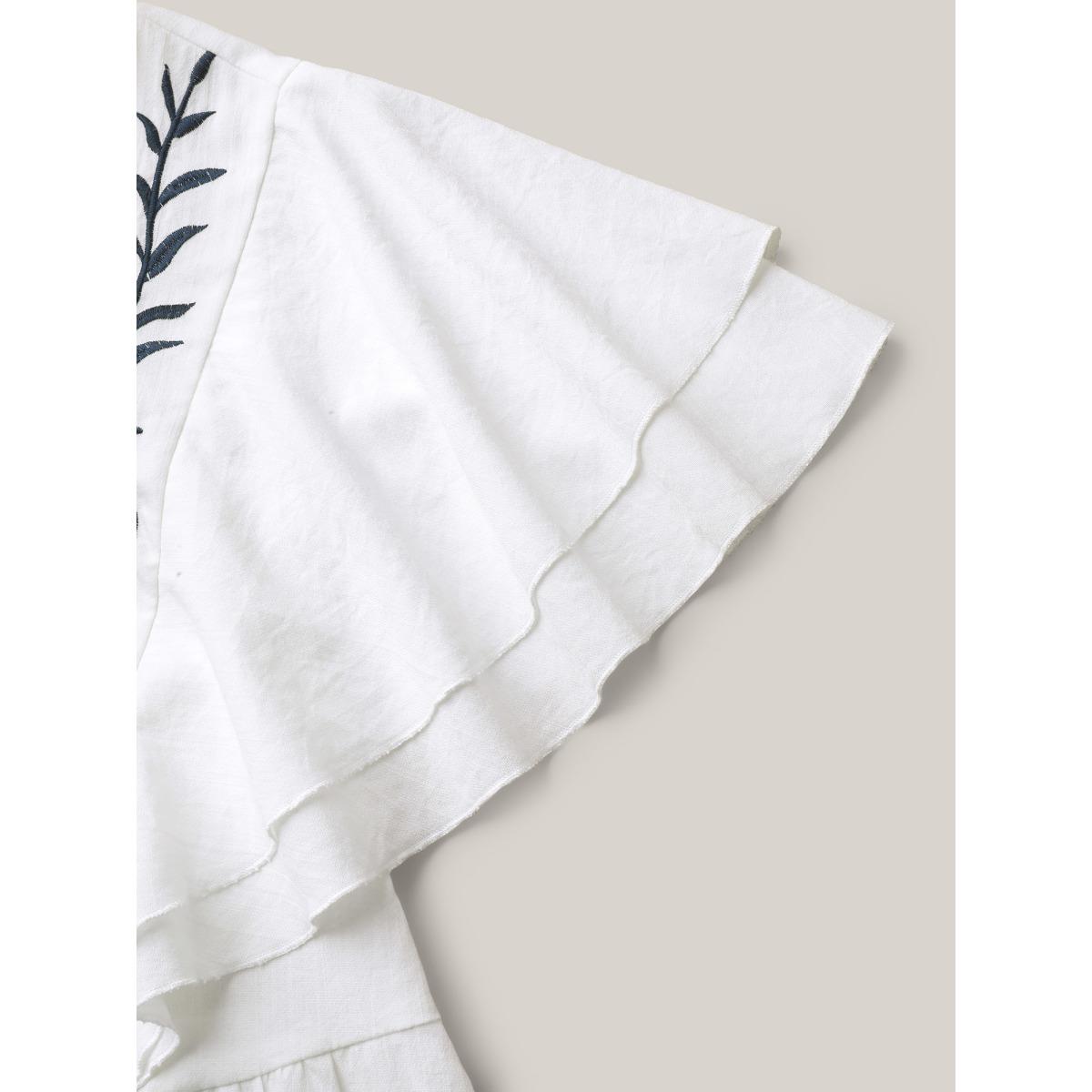 Plus Size Originalwhite Embroidered Layered Flutter Sleeve Blouse Women Resort Cap Sleeve Square Neck Vacation Blouses BloomChic 12/L Product Image