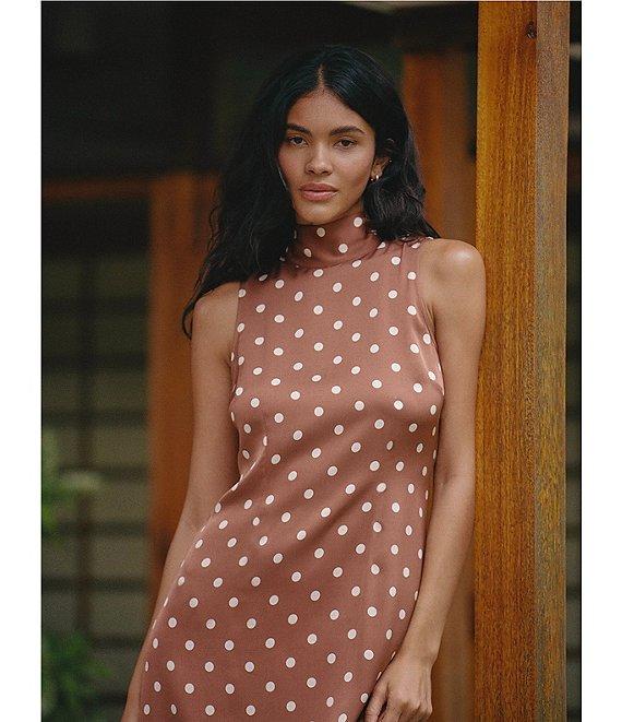 French Connection Ennis Satin Bow Neck Sleeveless Polka Dot Midi Dress Product Image