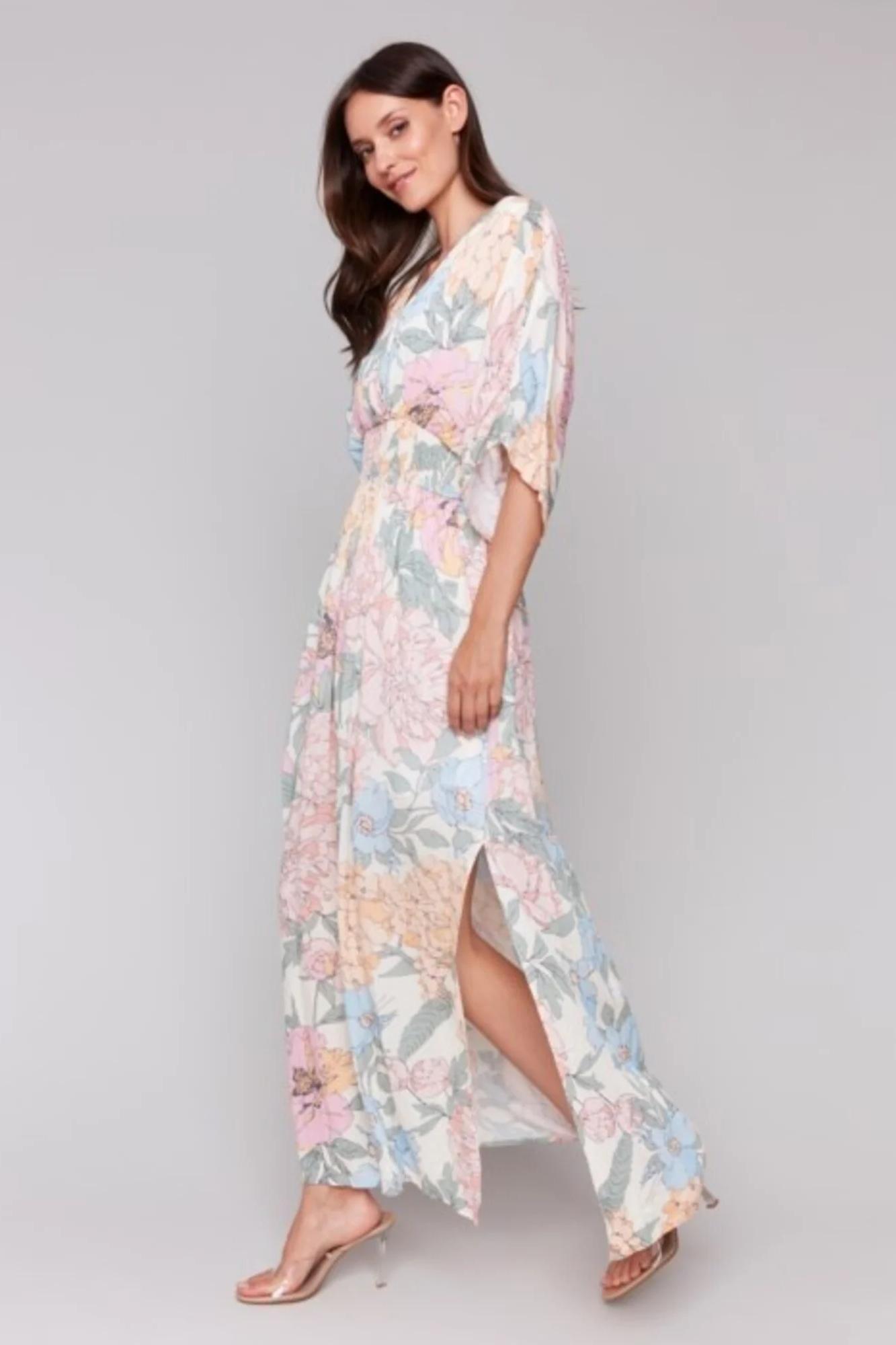 Printed Dolman Short Sleeves Maxi Dress Product Image