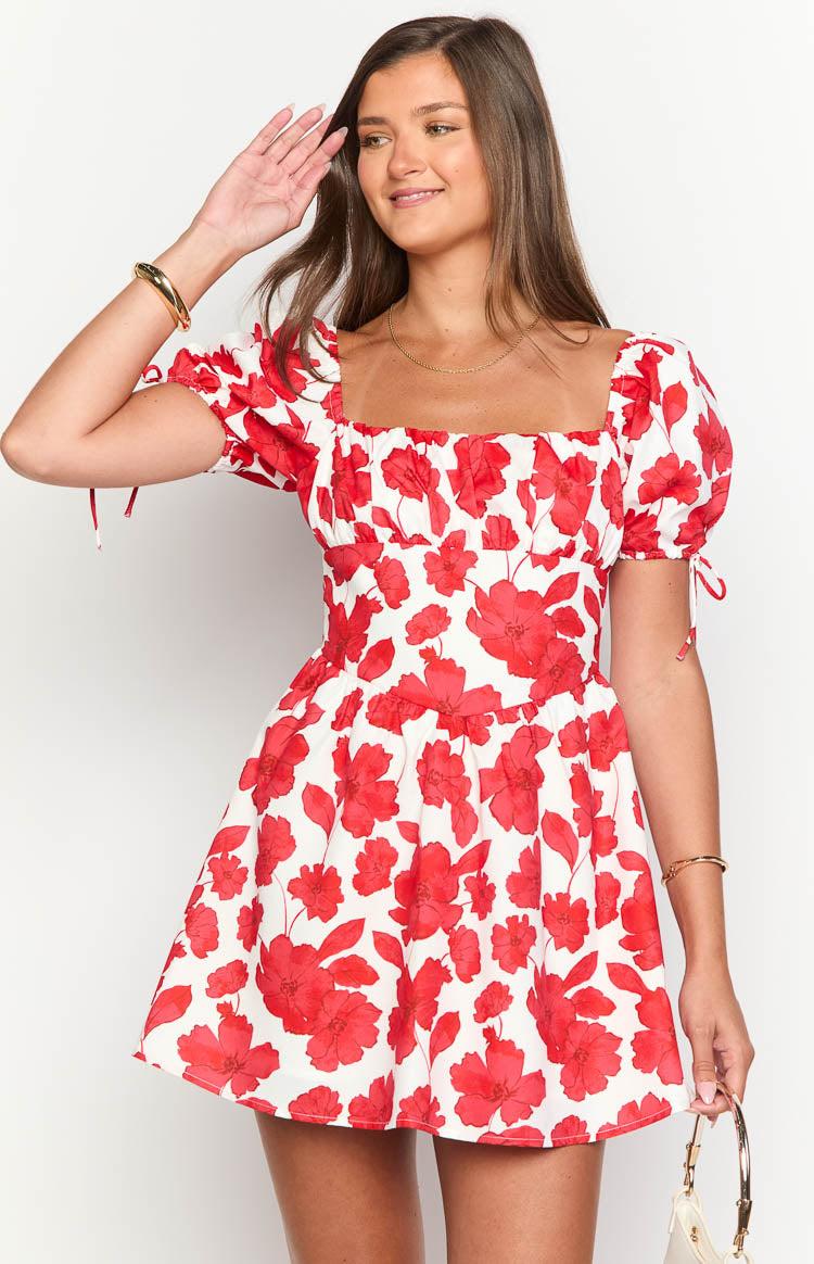 Danyal Red Anemone Floral Print Mini Dress Product Image