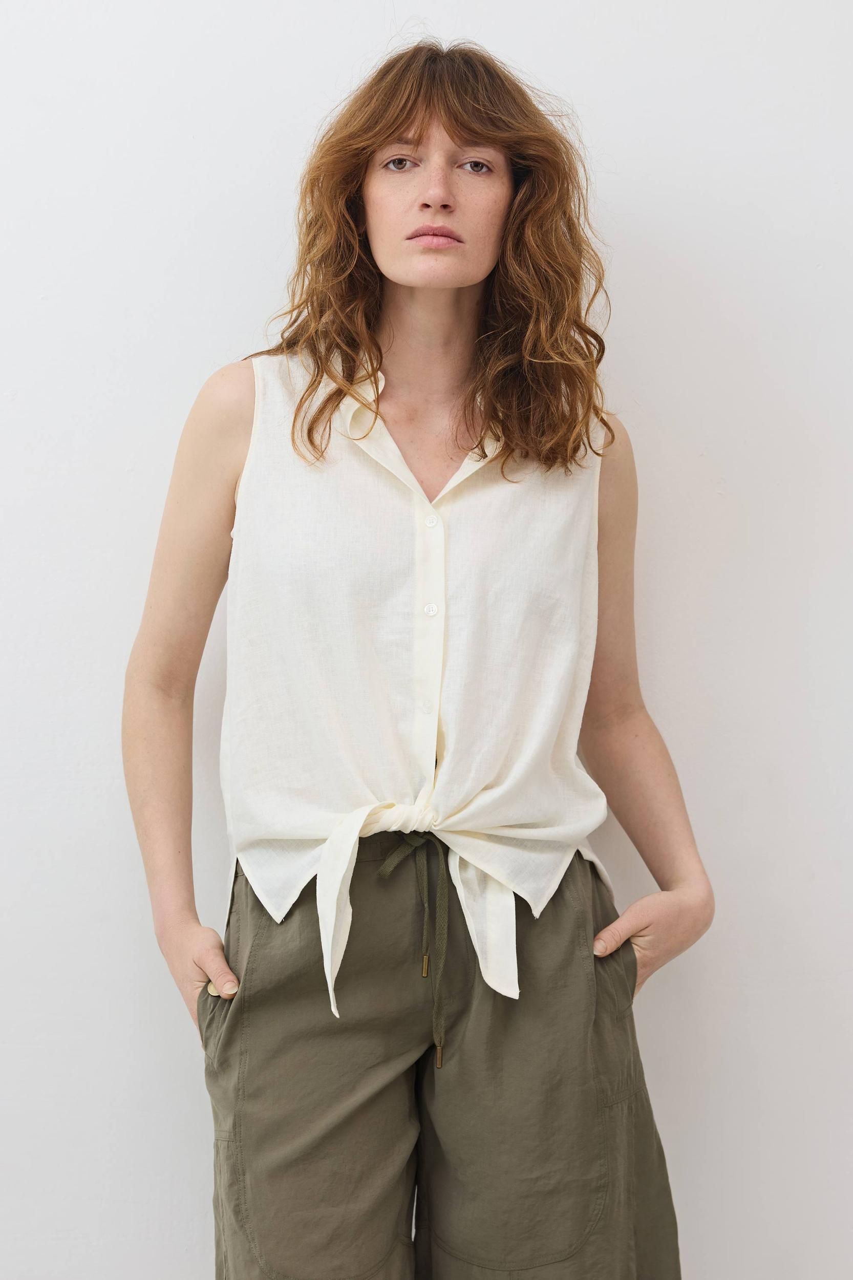 Sleeveless Tie Front Button Down Product Image