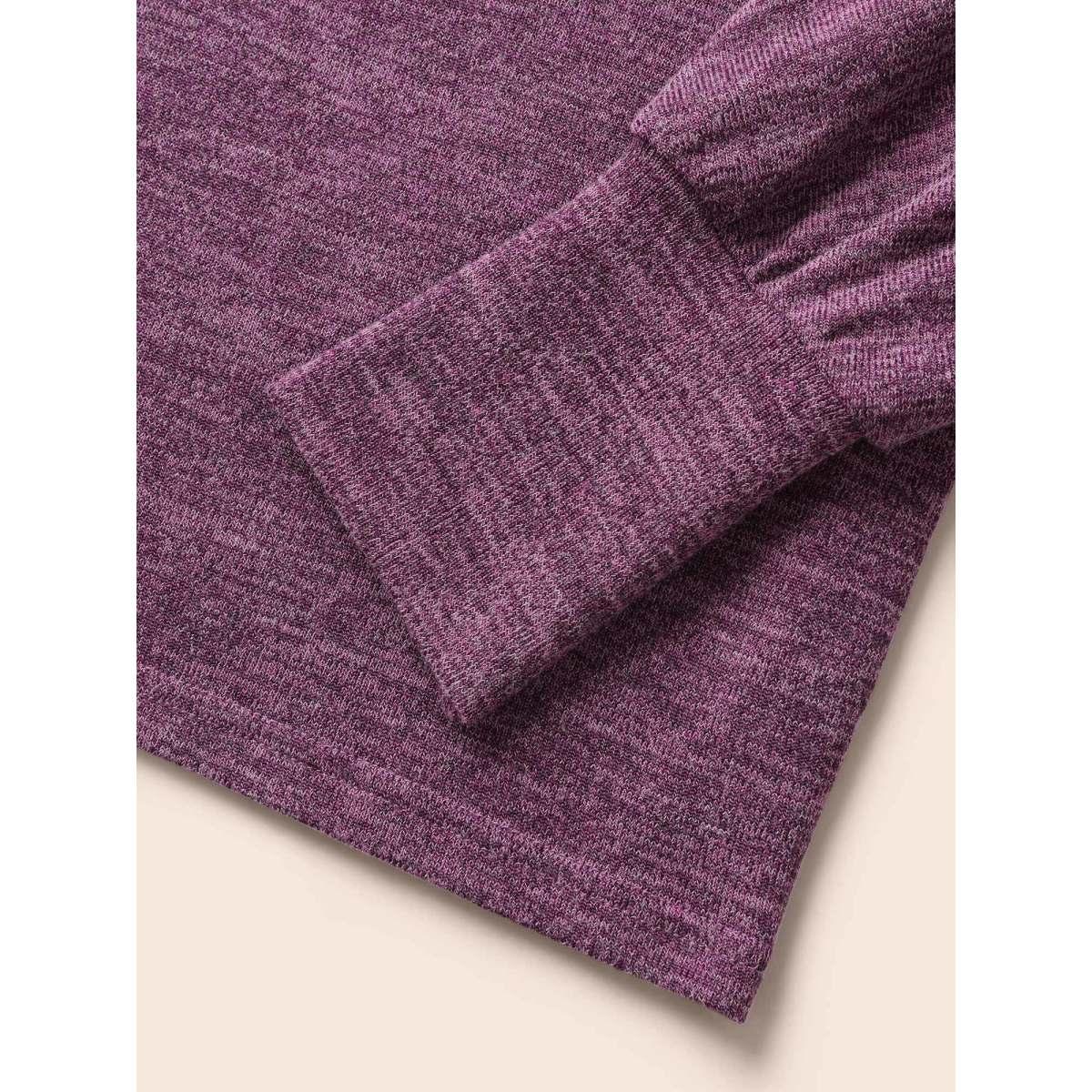 Plus Size Plain Heather Elastic cuffs Dolman Sleeve T-shirt Purple Women Casual Elastic cuffs Plain Round Neck Everyday T-shirts BloomChic 10/M Product Image