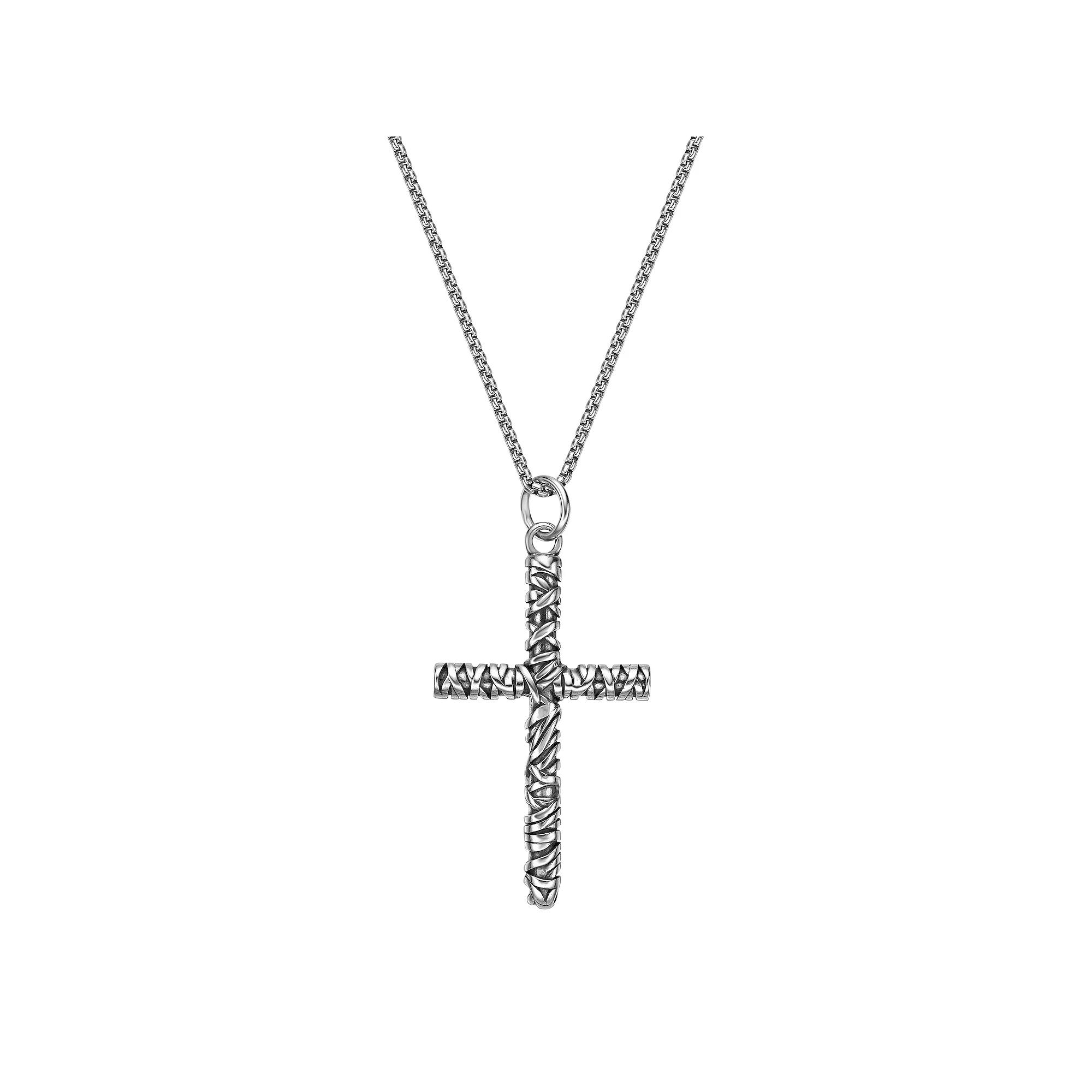 Men's LYNX Antiqued Finish Stainless Steel Cross Pendant Necklace, Size: 24" Product Image