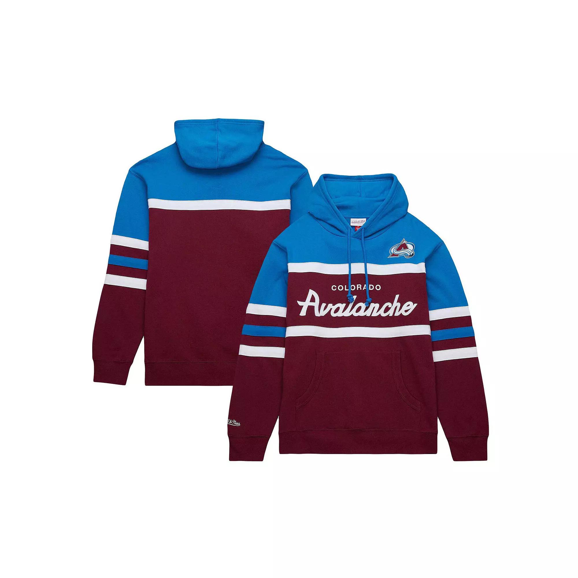 Men's Mitchell & Ness Burgundy/Light Blue Colorado Avalanche Head Coach Pullover Hoodie, Size: Large, Med Re Product Image
