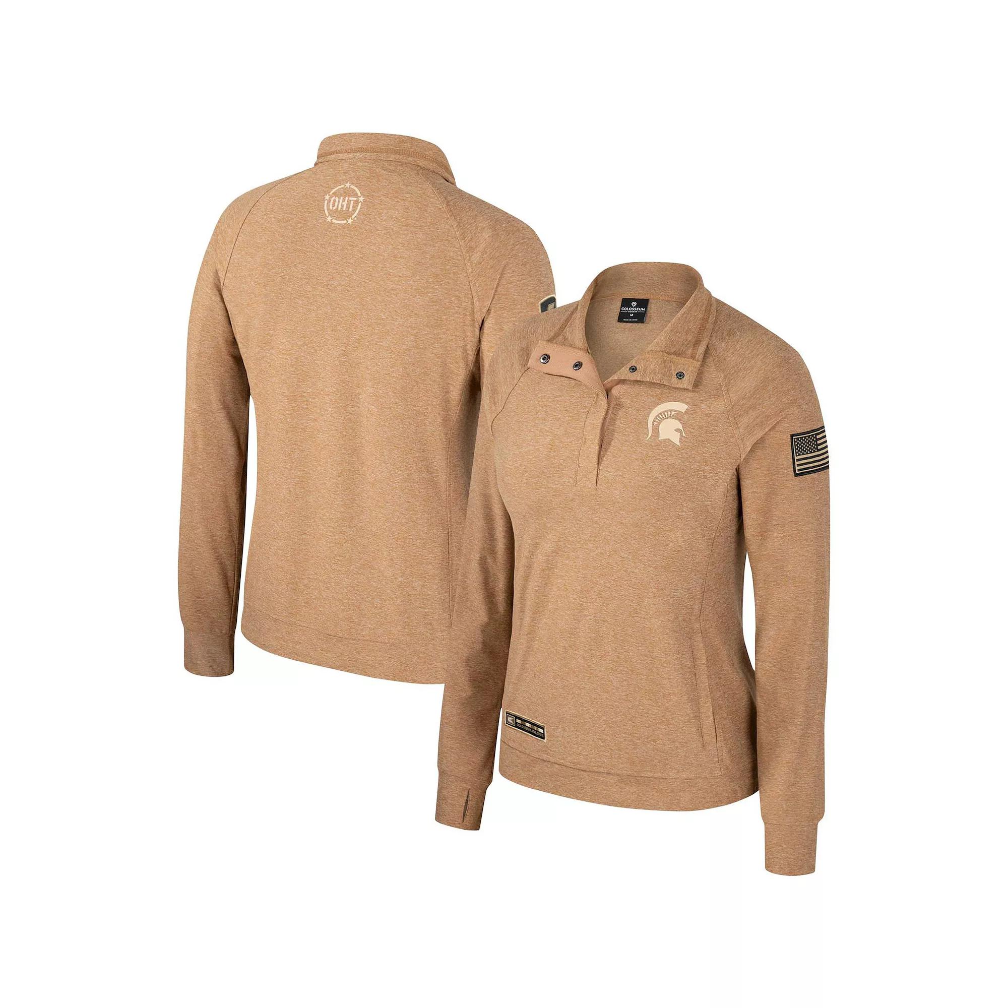 Women's Colosseum Tan Nebraska Huskers OHT Military Appreciation Sand Tatum Quarter-Snap Raglan Jacket, Size: Medium, Team Product Image