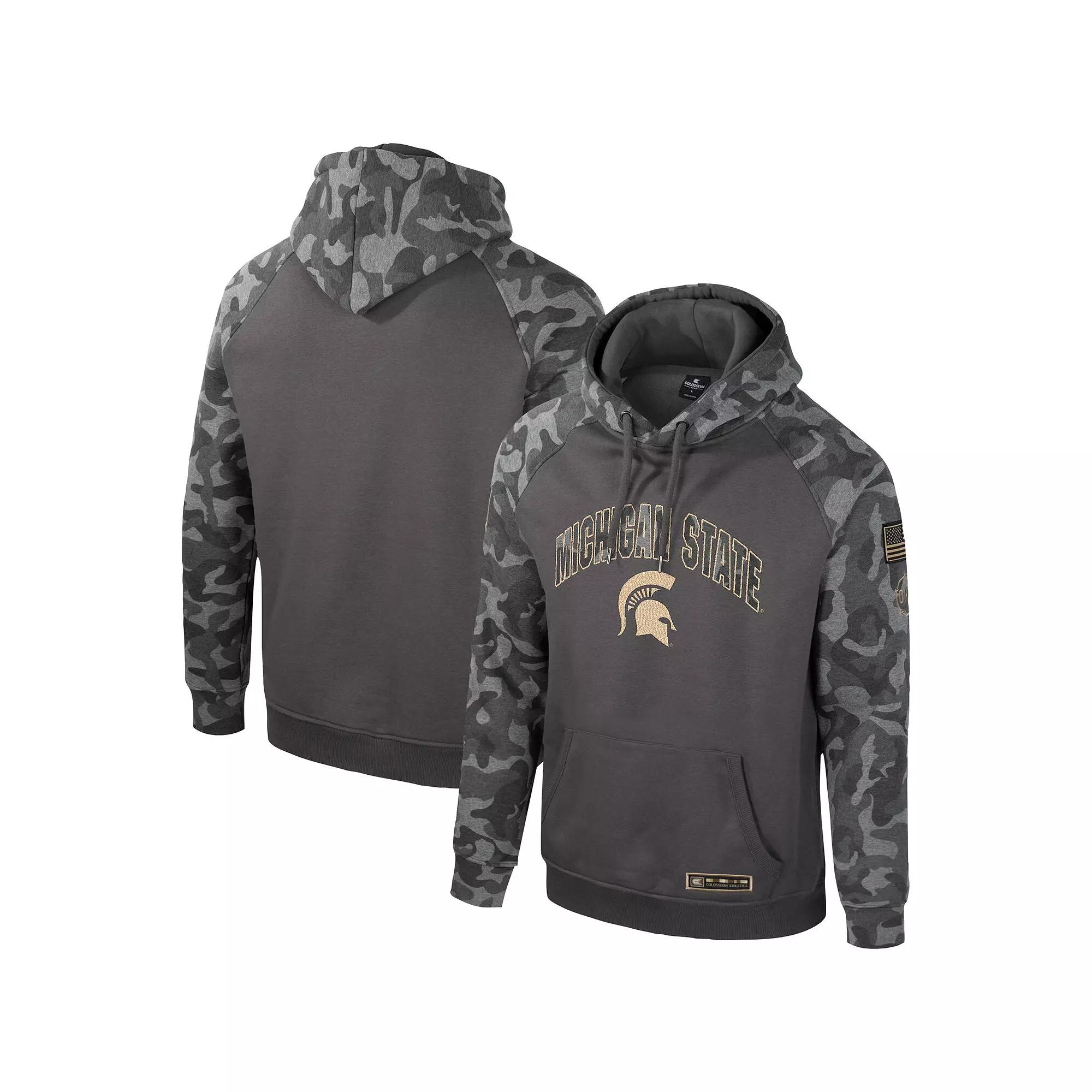 Men's Colosseum Charcoal Michigan State Spartans OHT Military Appreciation Camo Raglan Pullover Hoodie,  Product Image
