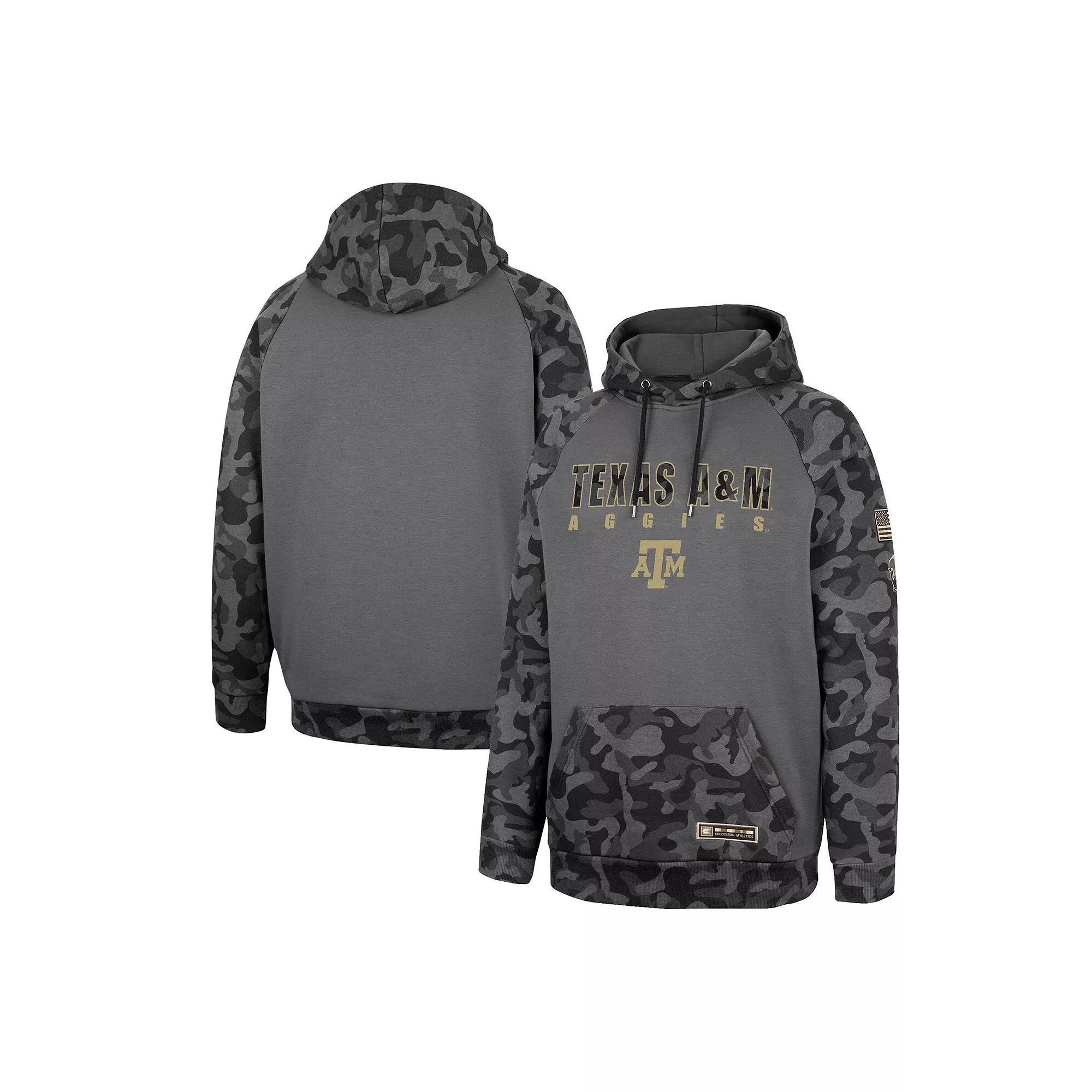 Men's Colosseum Charcoal Texas A&M Aggies OHT Military Appreciation Camo Stack Raglan Pullover Hoodie, Size: Medium Product Image
