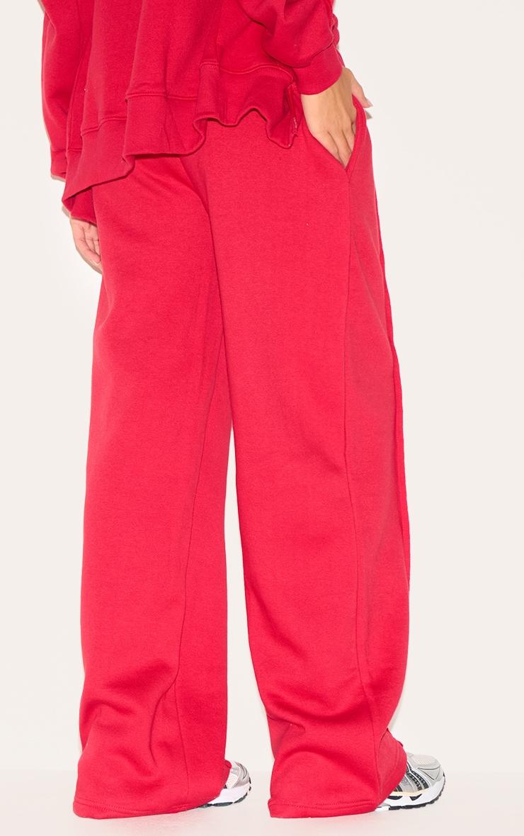Red Oversized Wide Leg Seam Detail Sweatpants Product Image