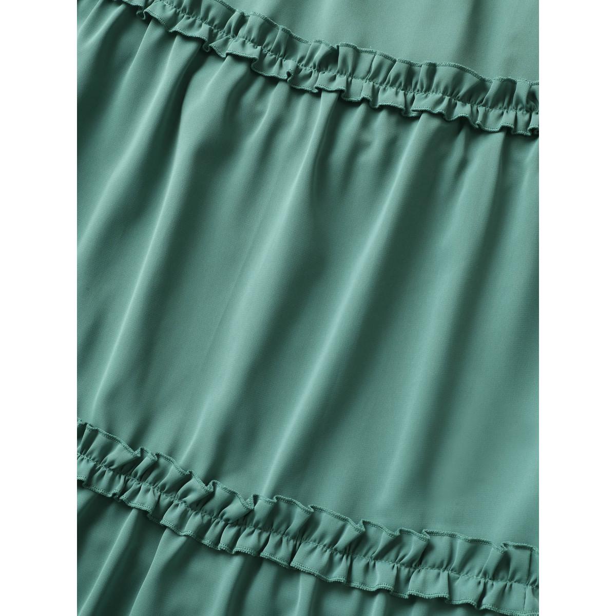 Plus Size Solid Ruffles Shirred Frill Trim Dress Mint Women Elegant Frill Trim V-neck Sleeveless Curvy BloomChic 18-20/2X Product Image