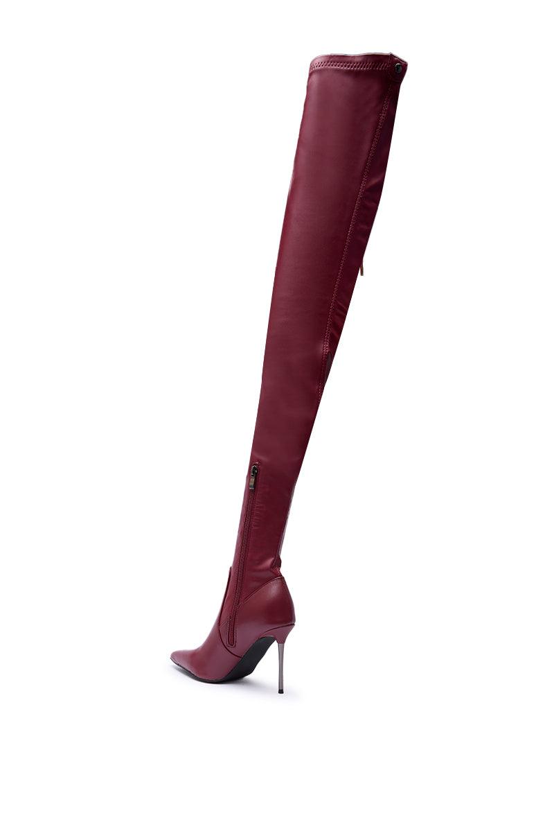 AZALEA WANG MILANDRA BURGUNDY STRETCH PU THIGH HIGH BOOT Product Image
