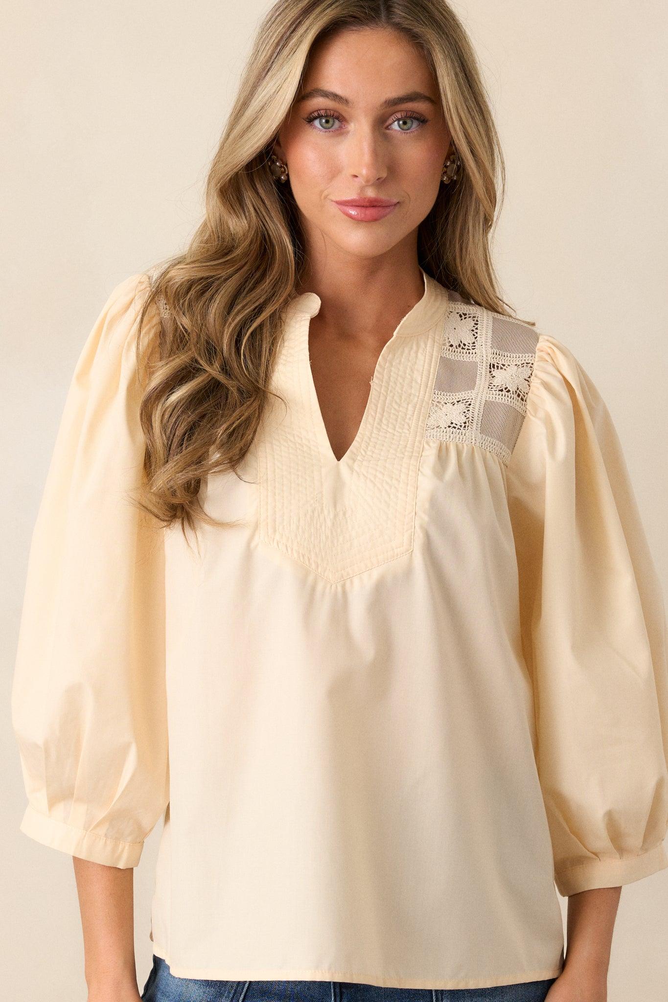Days That Fade Almond Puff Sleeve Blouse Product Image