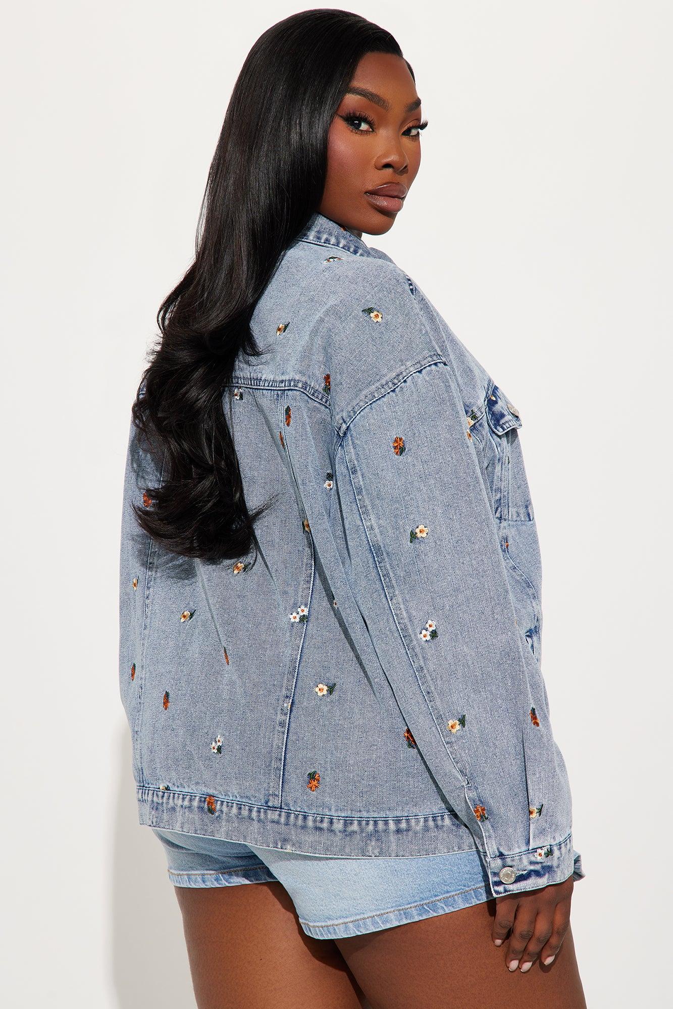 Olivia Floral Denim Jacket - Medium Wash Product Image
