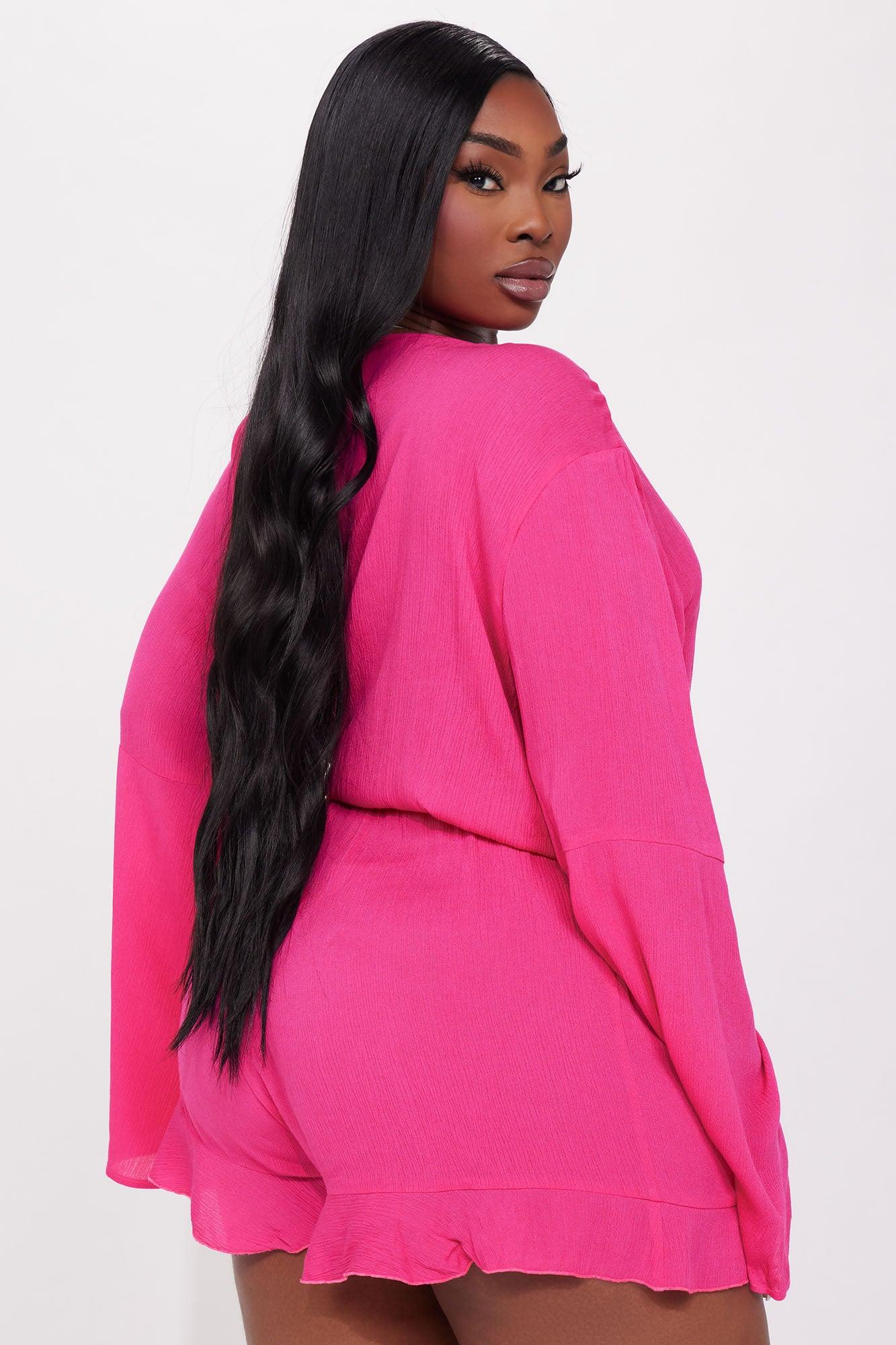 Breezy Dayz Linen Swim Cover Up Romper - Hot Pink Product Image