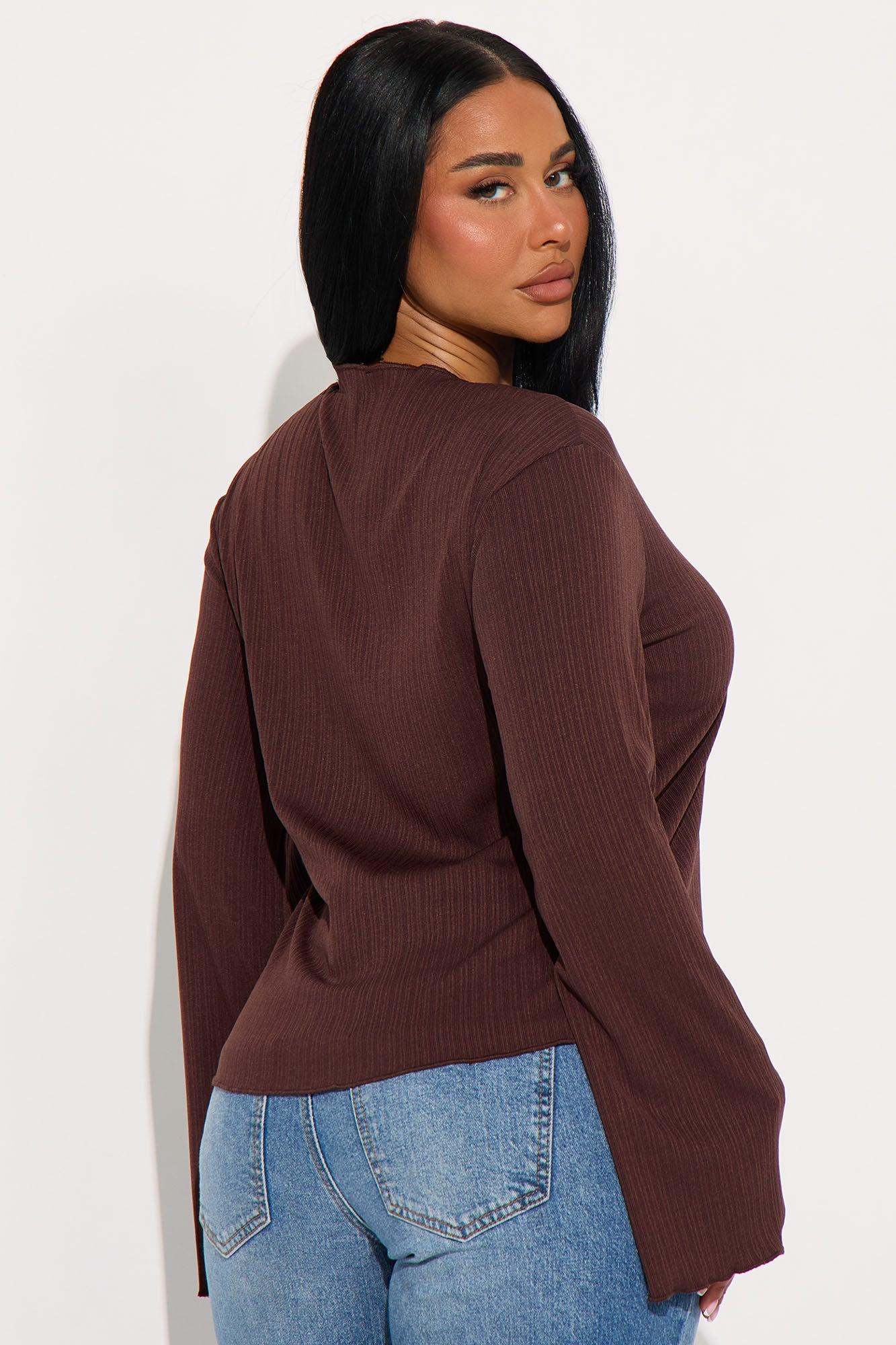 Sunset Cruise Long Sleeve Flyaway Top - Brown Female Product Image