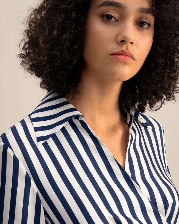 Amalfi Stripe Wrap Silk Shirtdress Product Image