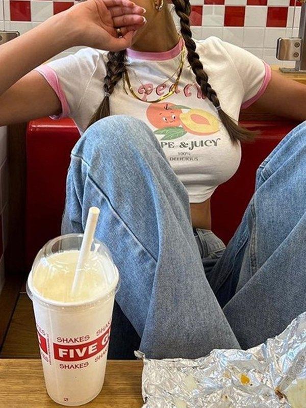 Cropped Juicy Peach Ringer Tee Product Image