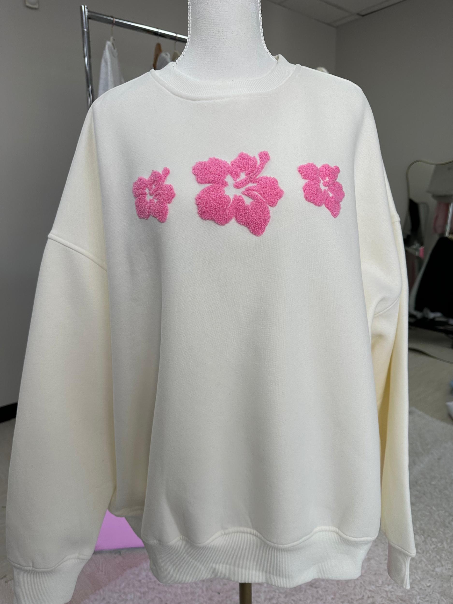 Ivory Hibiscus Flower Sweatshirt Product Image
