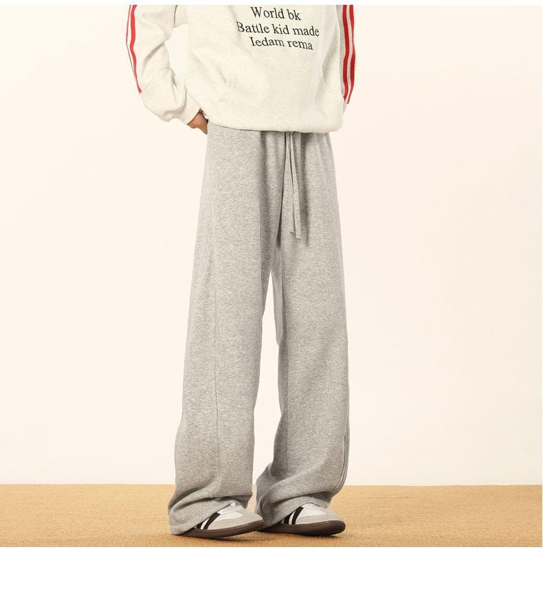 Drawstring Waist Plain Panel Straight Leg Sweatpants Product Image