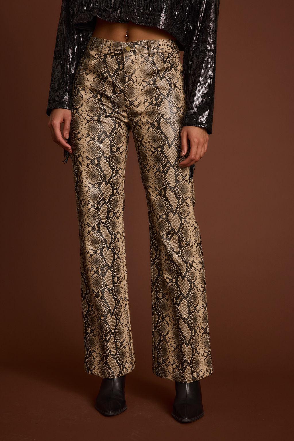 Viper Room Cream Snake Print Vegan Leather Pants Product Image