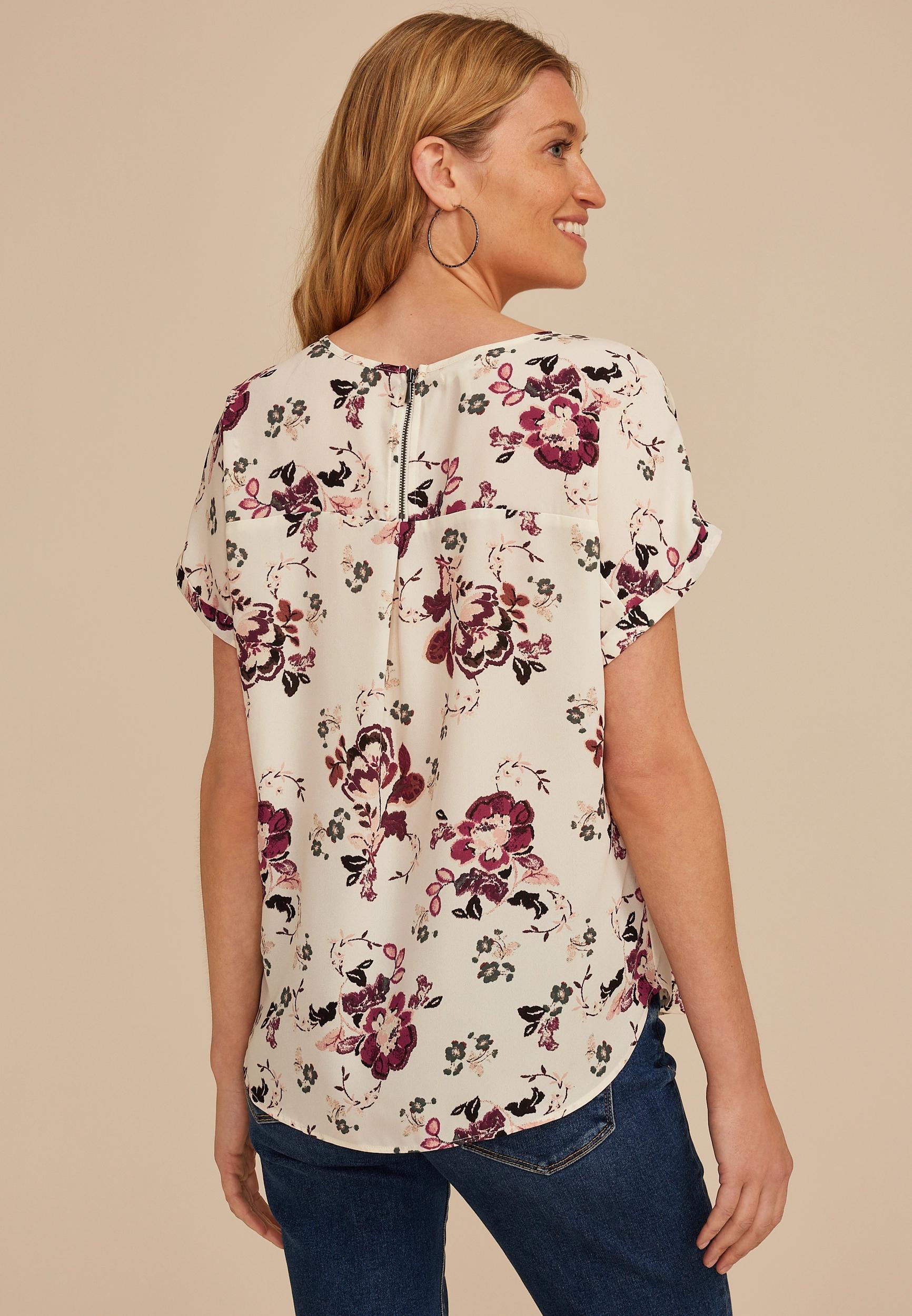 Delton Floral Zipper Back Blouse Product Image