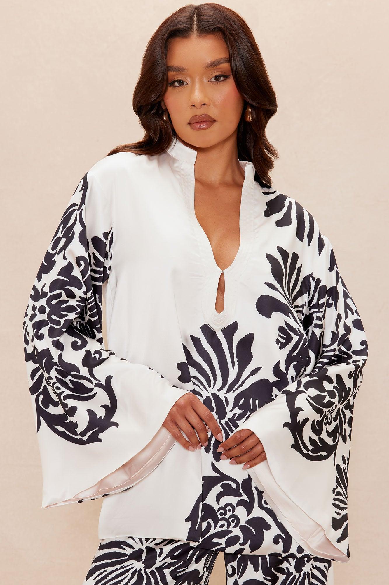 Abina Satin Wide Leg Pant Set - Cream/combo Female Product Image