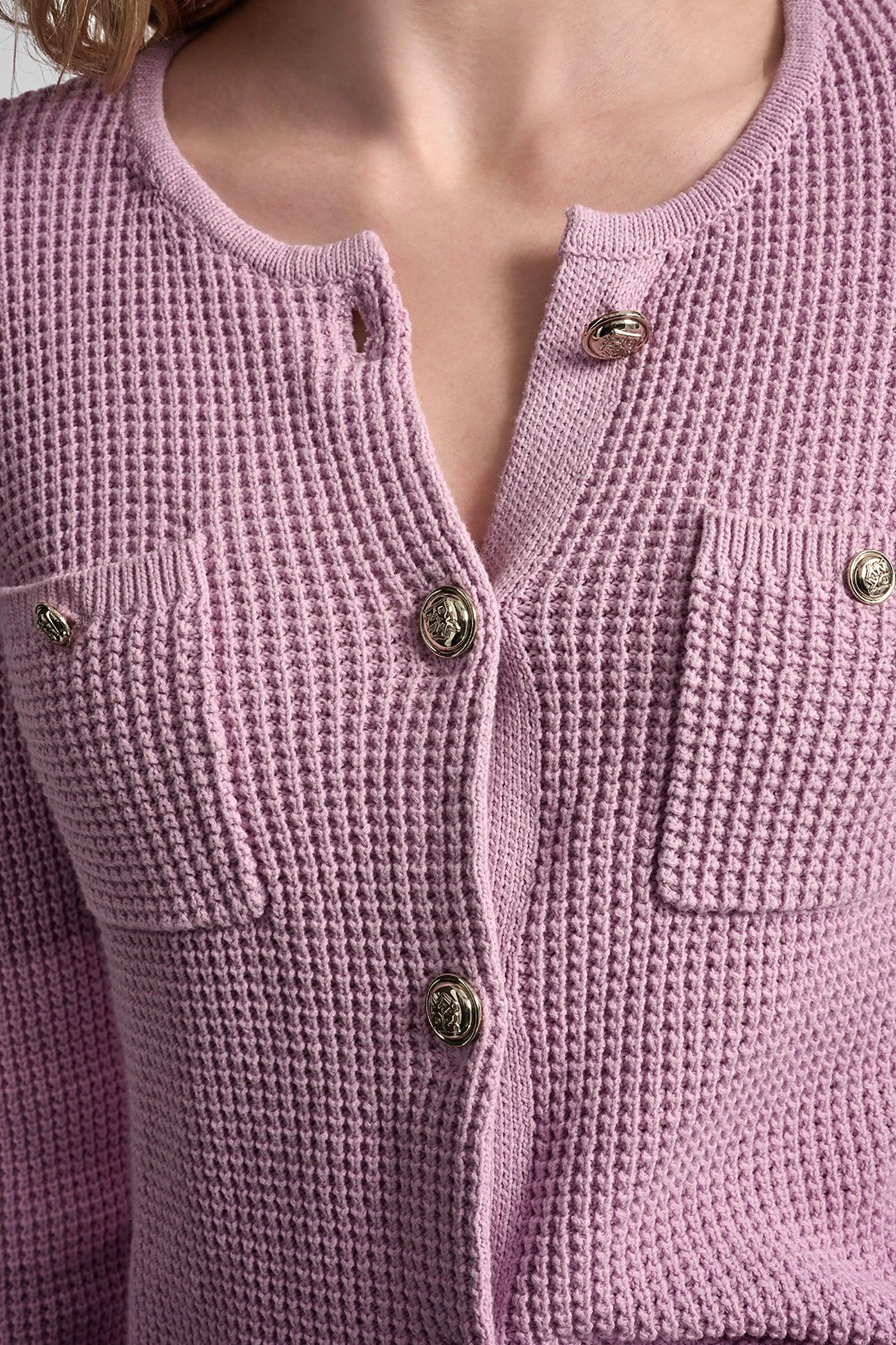 TUCK STITCH CREW NECK CARDIGAN Product Image