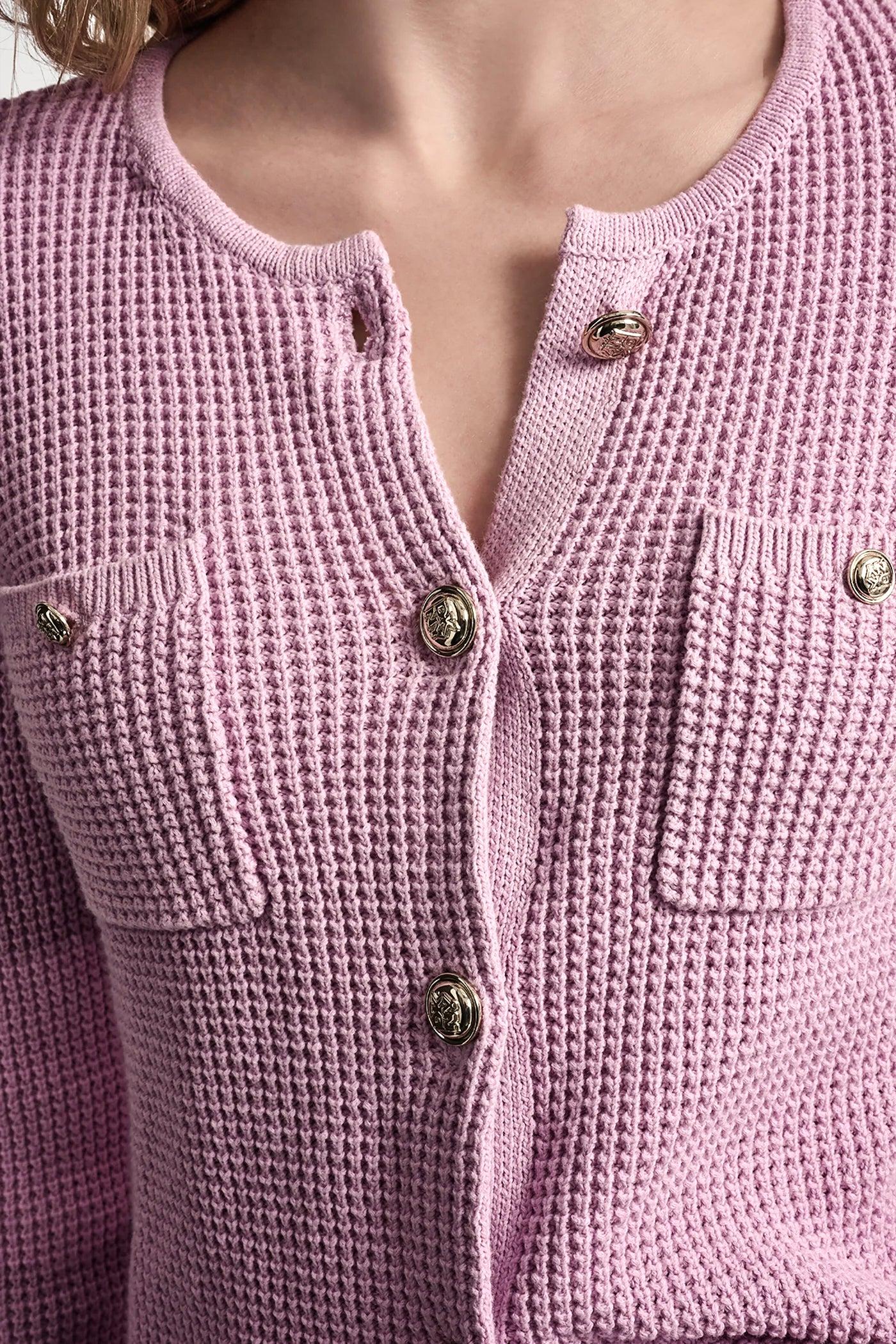 TUCK STITCH CREW NECK CARDIGAN Product Image