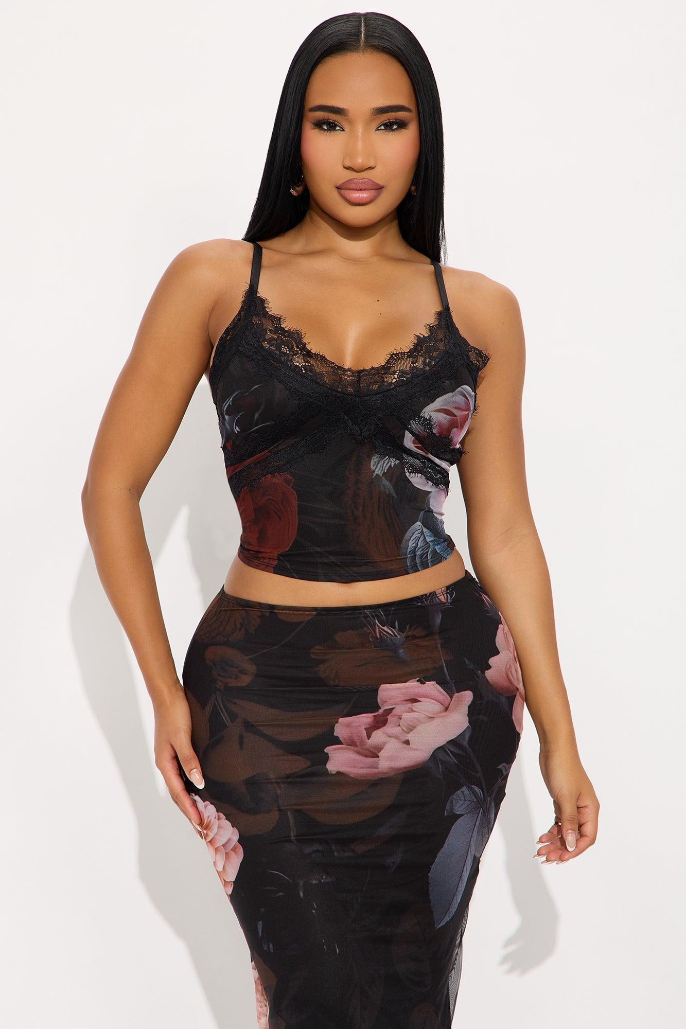 Lena Floral Mesh Maxi Skirt Set - Black/combo Product Image