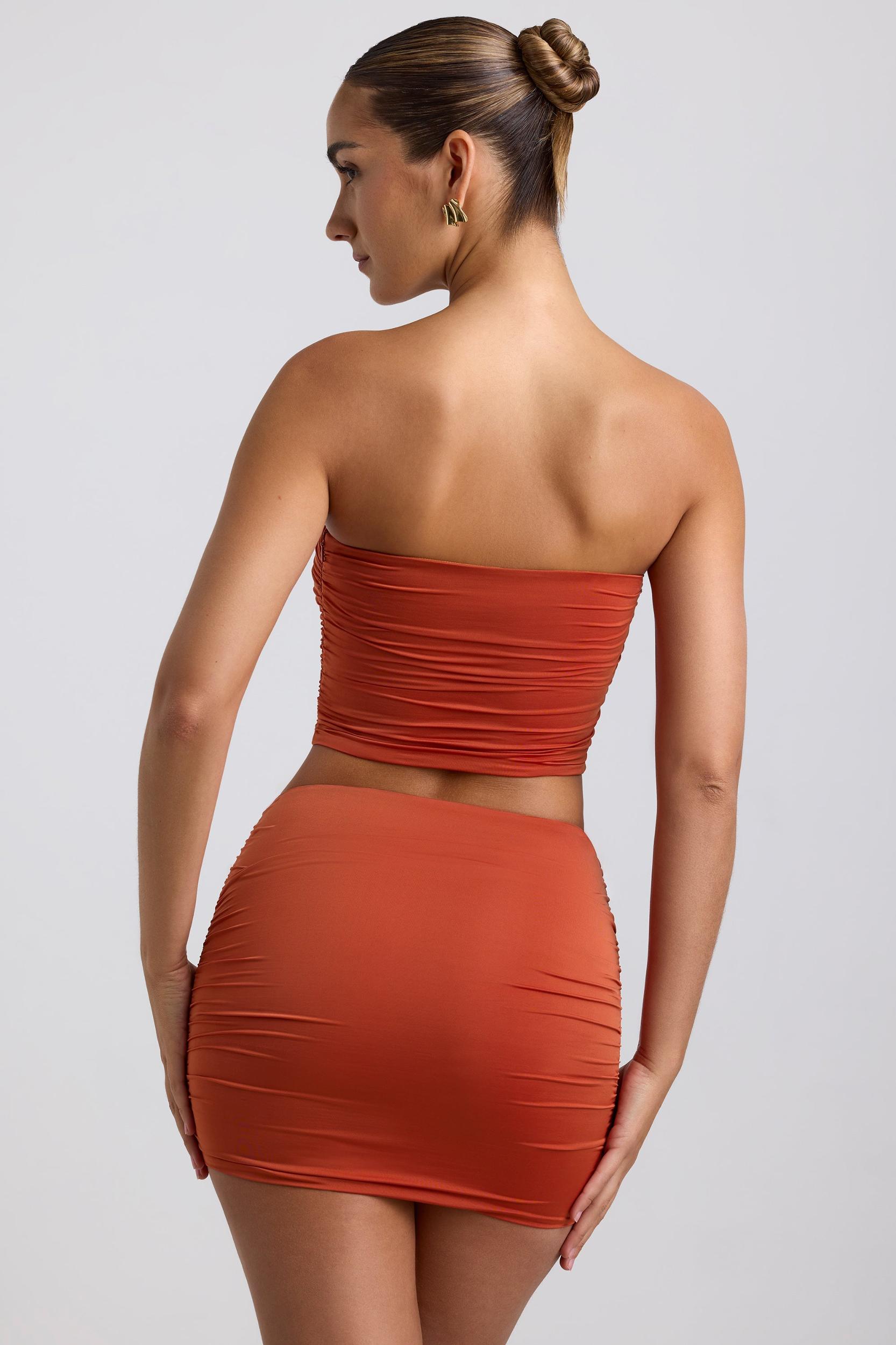 Slinky Jersey Ruched Micro Mini Skirt in Burnt Orange Product Image