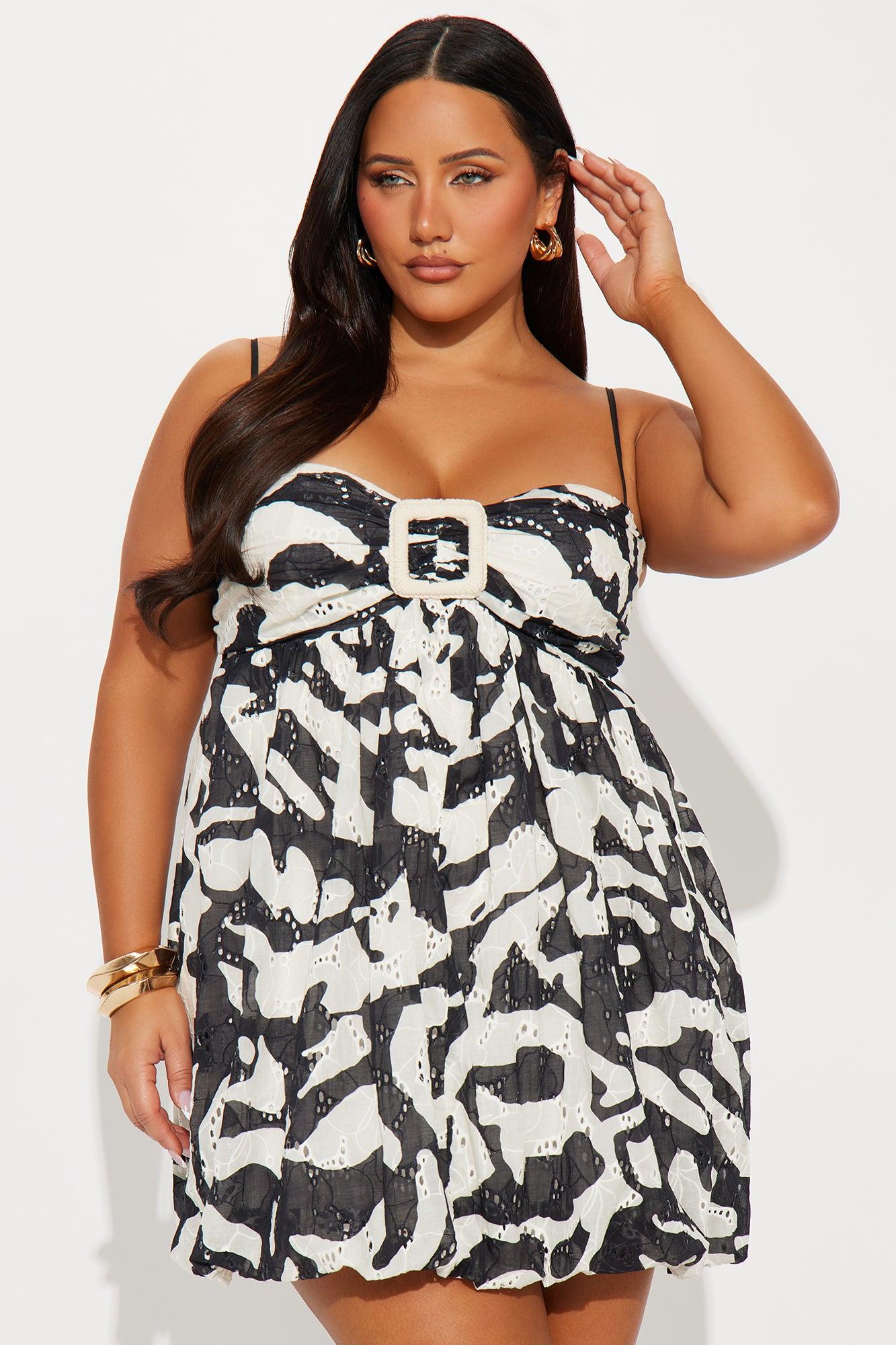 Bali Print Eyelet Bubble Mini Dress - Black/combo Product Image