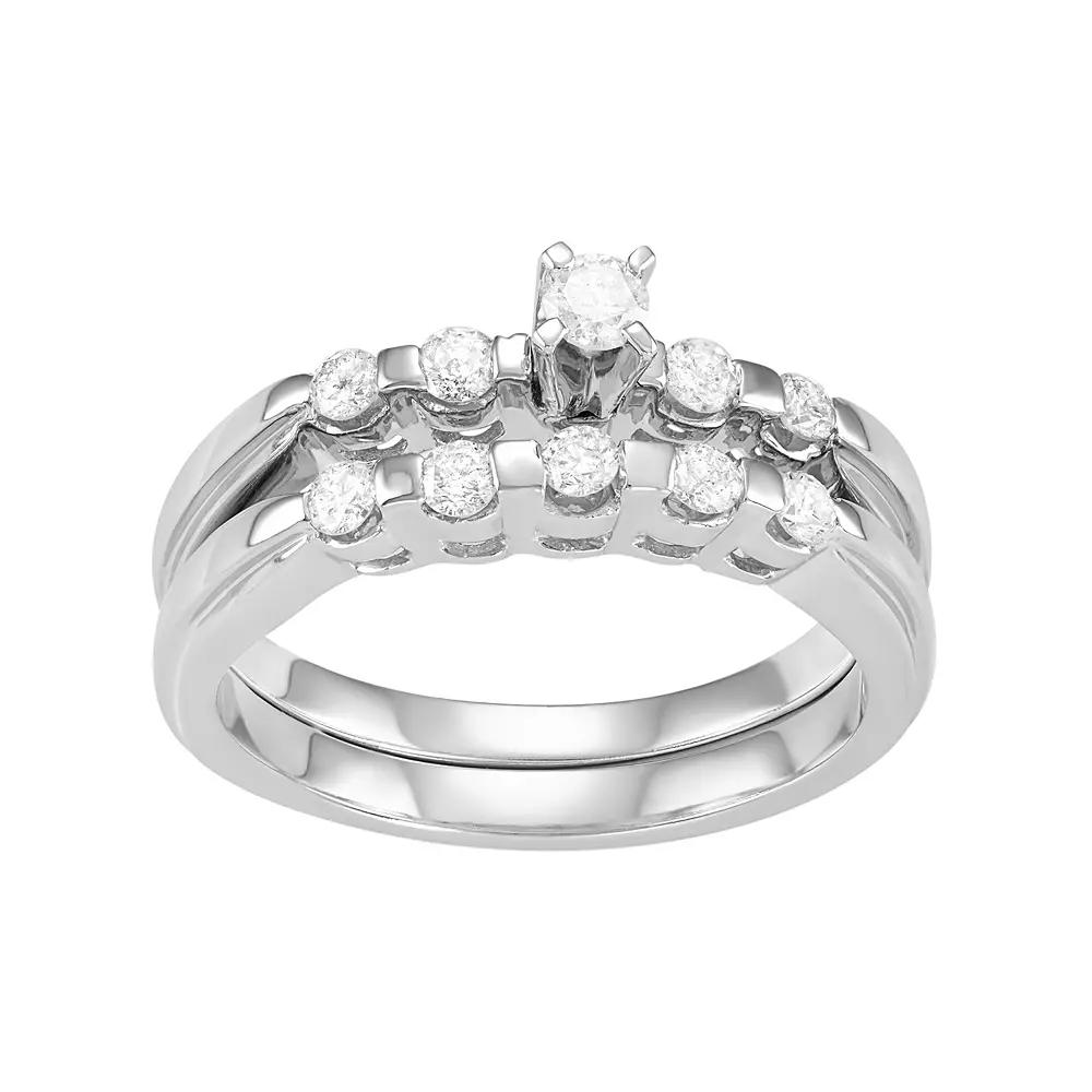 Jewelexcess 10k White Gold 1/2 Carat T.W. Diamond Engagement Ring Set, Women's, Size: 6 Product Image