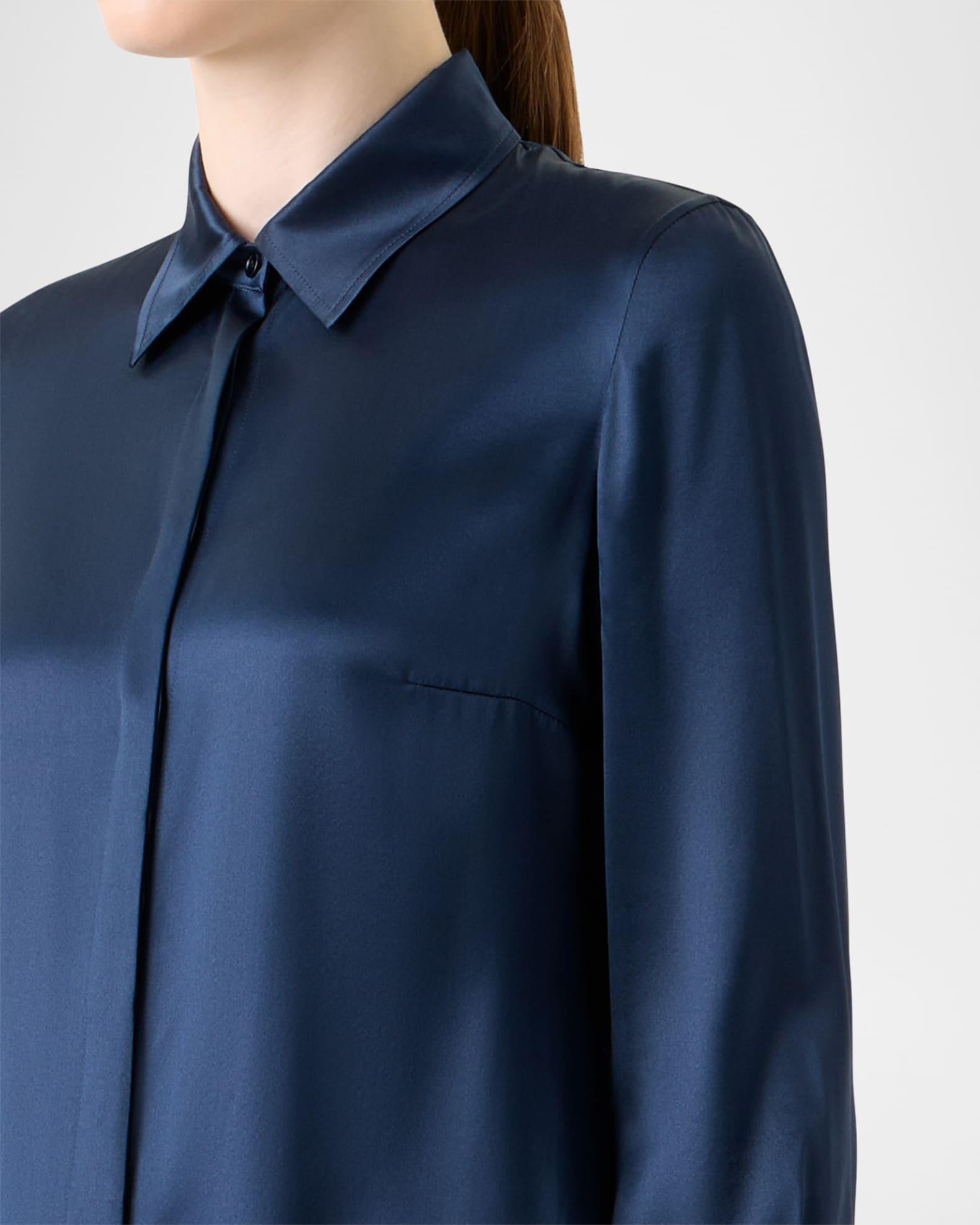 Stretch Silk Satin Button-Down Blouse Product Image