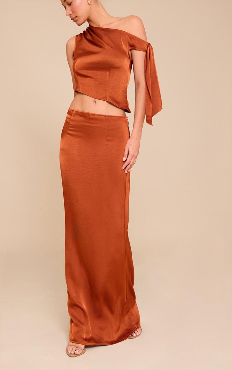 Rust Mid Rise Satin Maxi Skirt Product Image