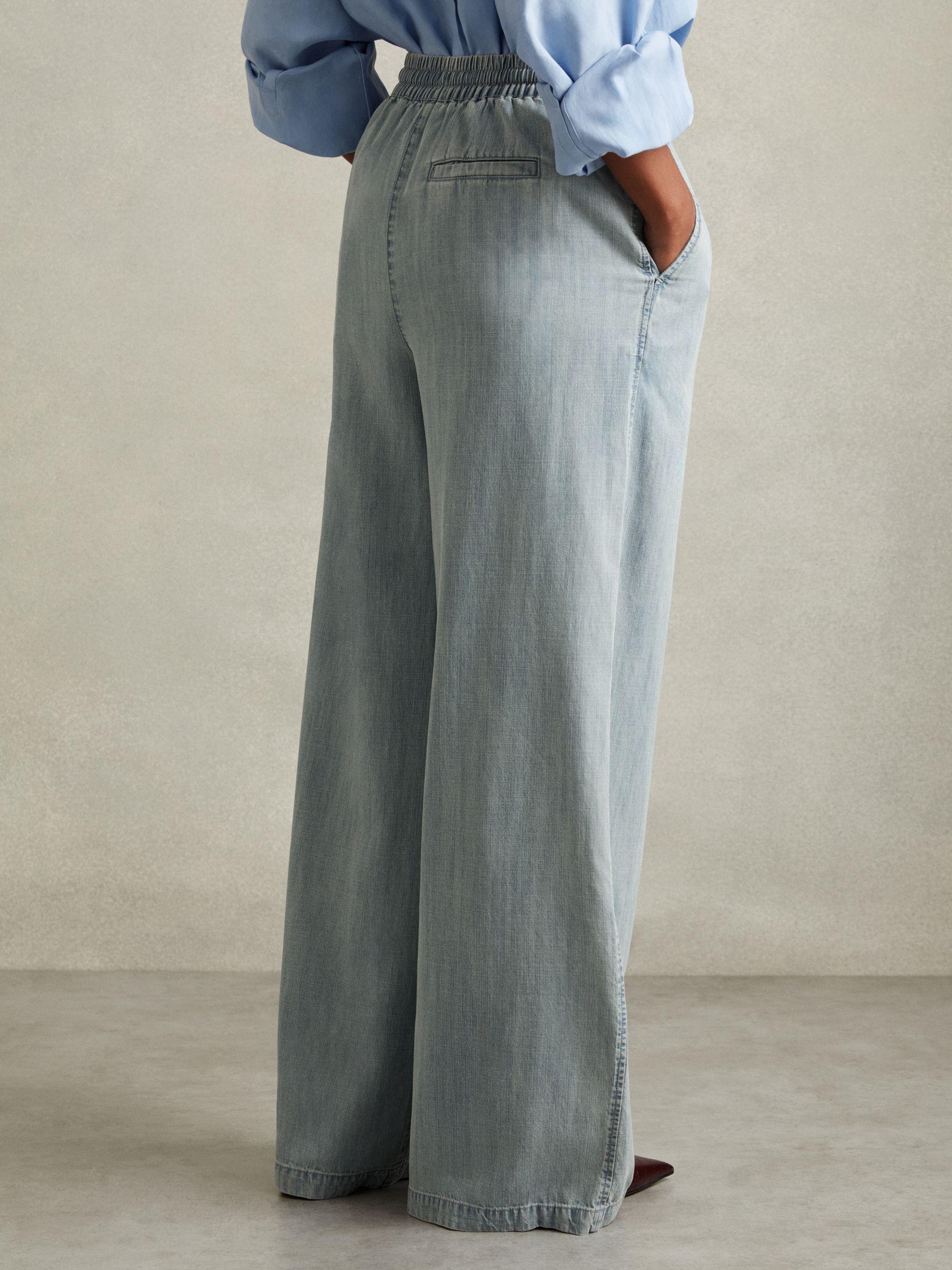 Denim Look Wide Leg Trousers in Light Blue Product Image