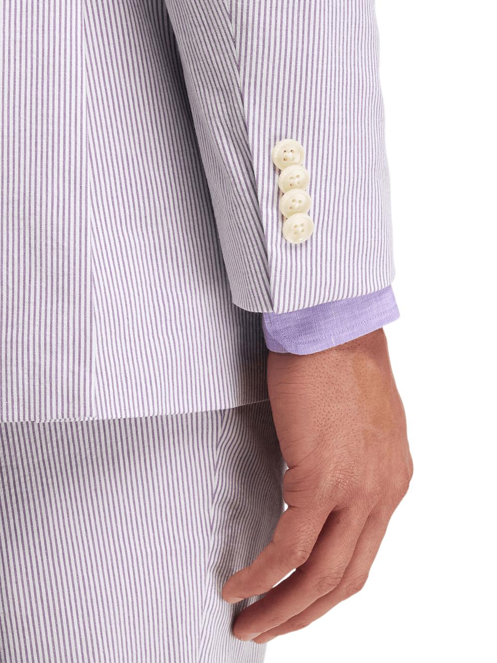 Cotton Stretch Stripe Seersucker Single Breasted Notch Lapel Suit Jacket - Purple/white Product Image