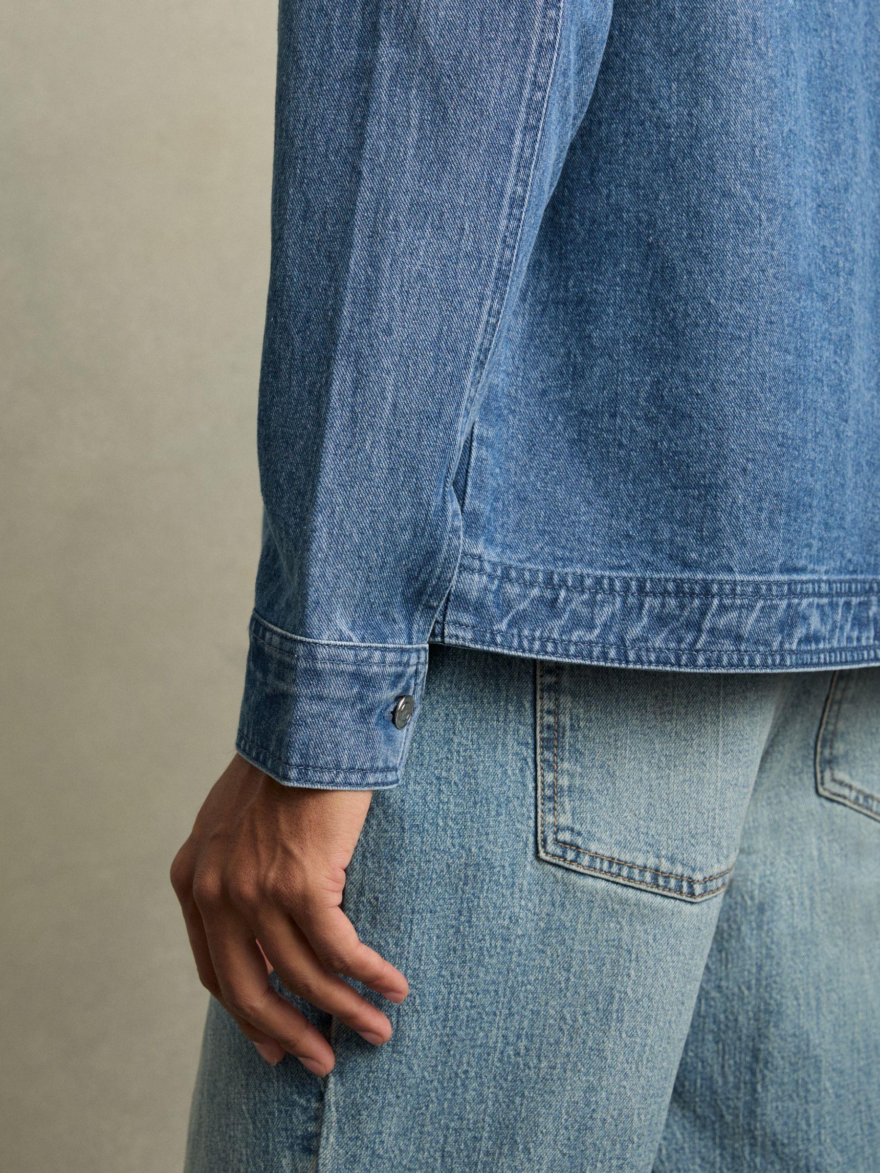 Cotton-Denim Button-Through Overshirt in Light Blue Wash Product Image
