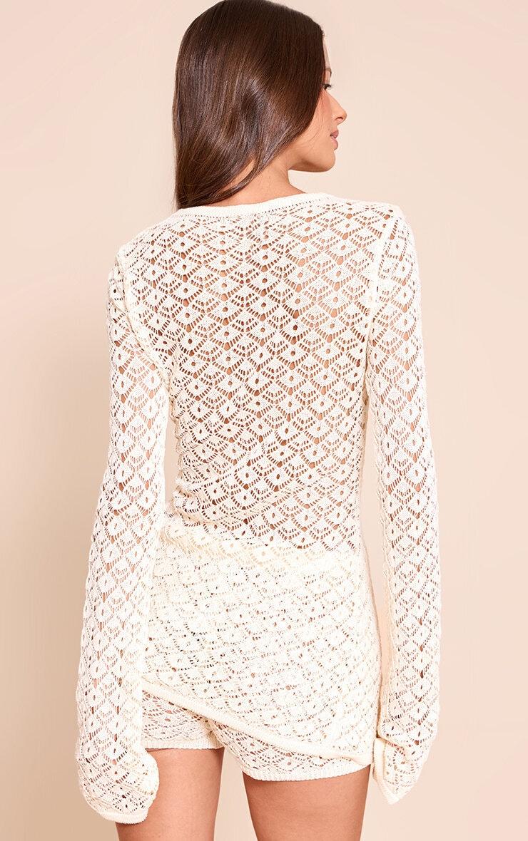 Cream Crochet Knit Long Sleeve Cardigan Product Image