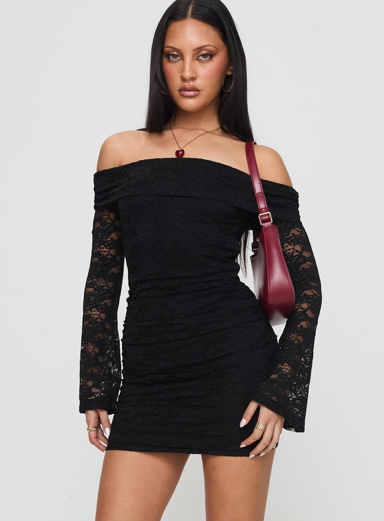 Fable Off The Shoulder Mini Dress Black Product Image