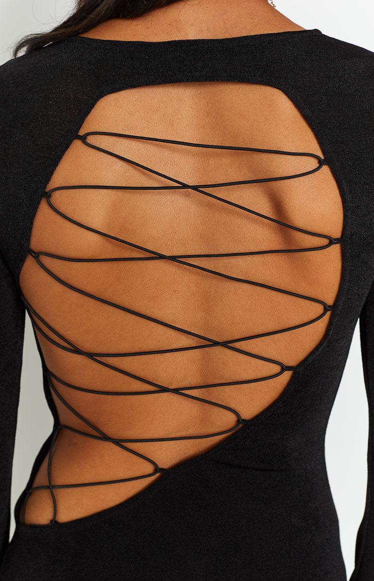 Florence Black Lace Up Mini Dress Product Image