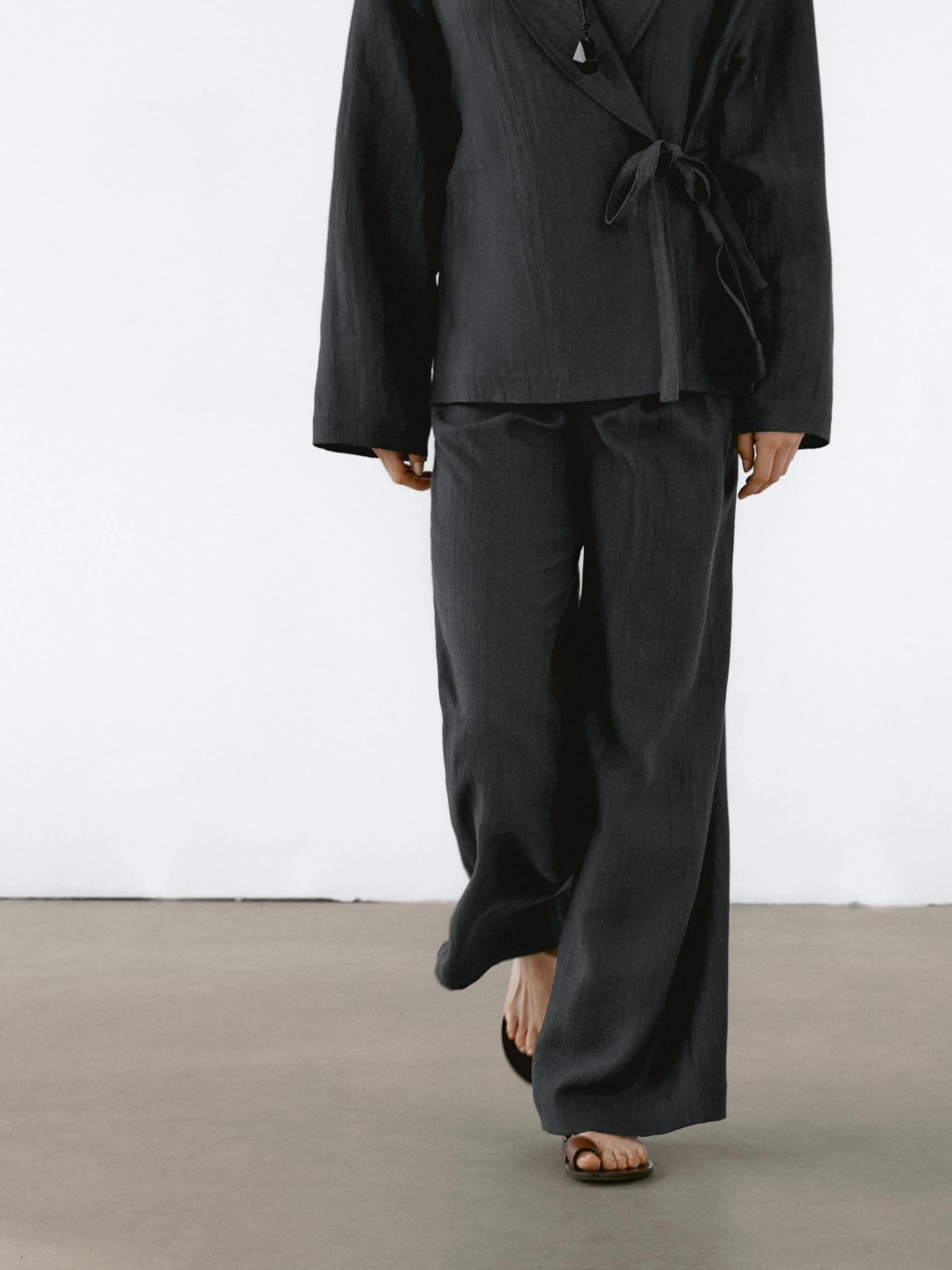 Wide-leg linen blend trousers Product Image