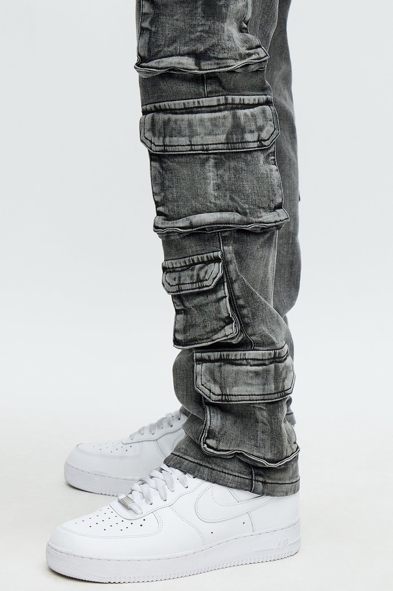 Utility Many Pockets Slim Jeans - Black Wash Male Product Image