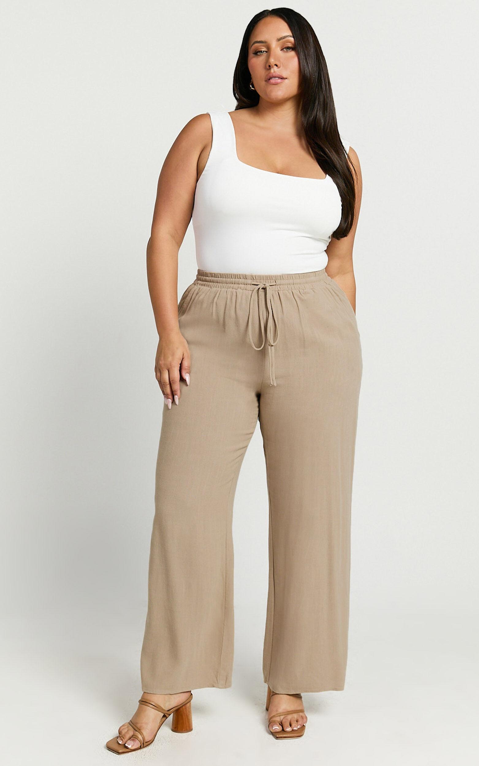 Kala Pants - Mid Waisted Relaxed Elastic Waist Pants in Sand Product Image