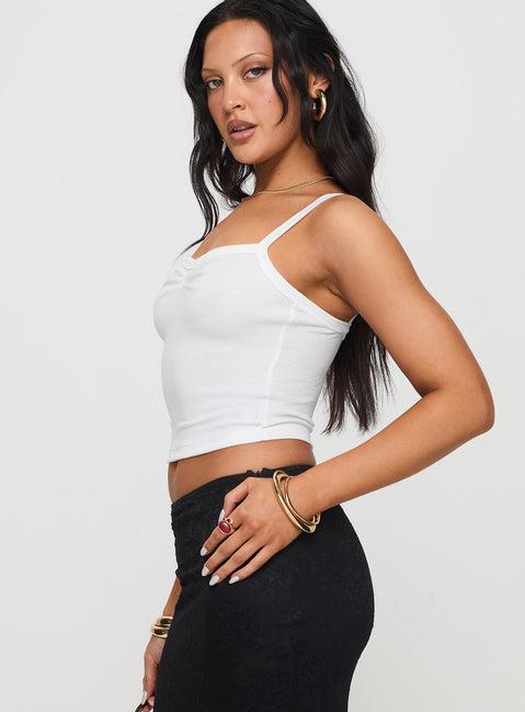 Essentials Ruched Rib Cami Top White Product Image