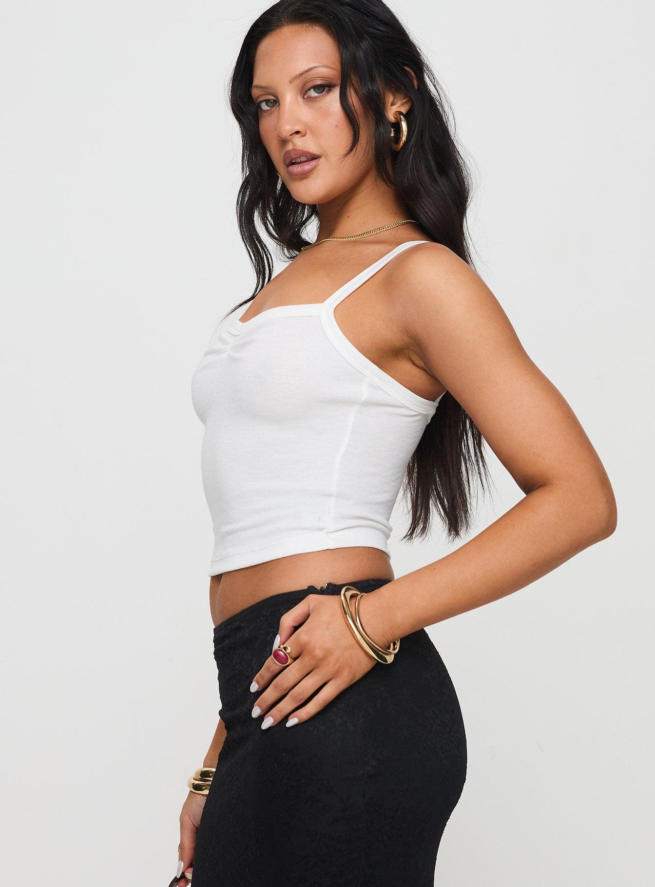 Essentials Ruched Rib Cami Top White Product Image