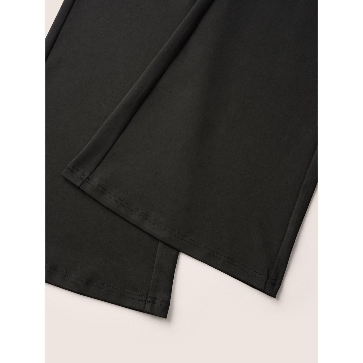 Plus Size Plain Elastic Waist High Rise Flare Leg Pants Women Black Elegant Flare Leg High Rise Everyday Pants BloomChic 10/M Product Image