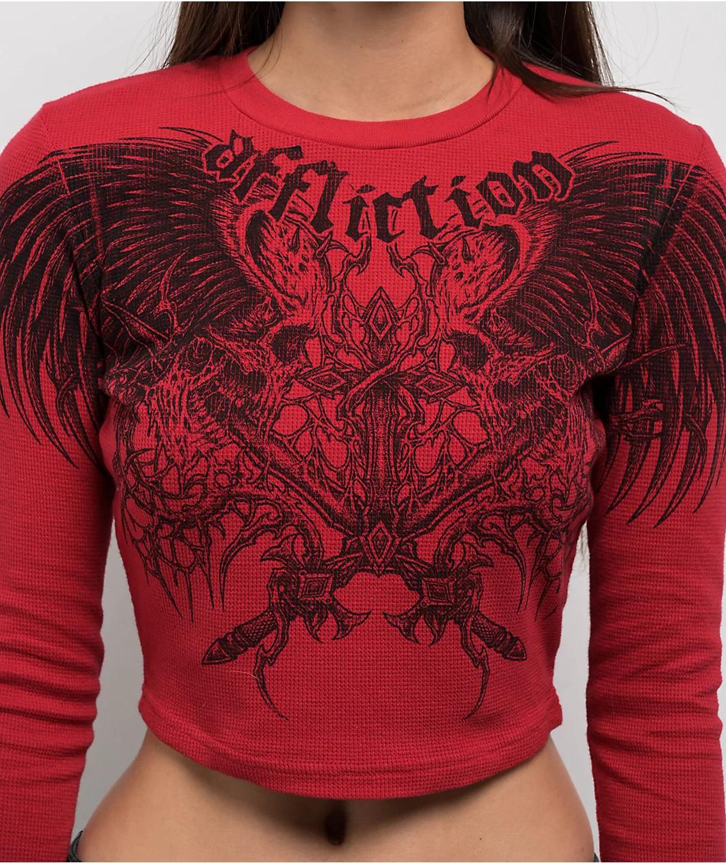 Affliction Toxic Wrath Red Long Sleeve Crop T-Shirt Product Image