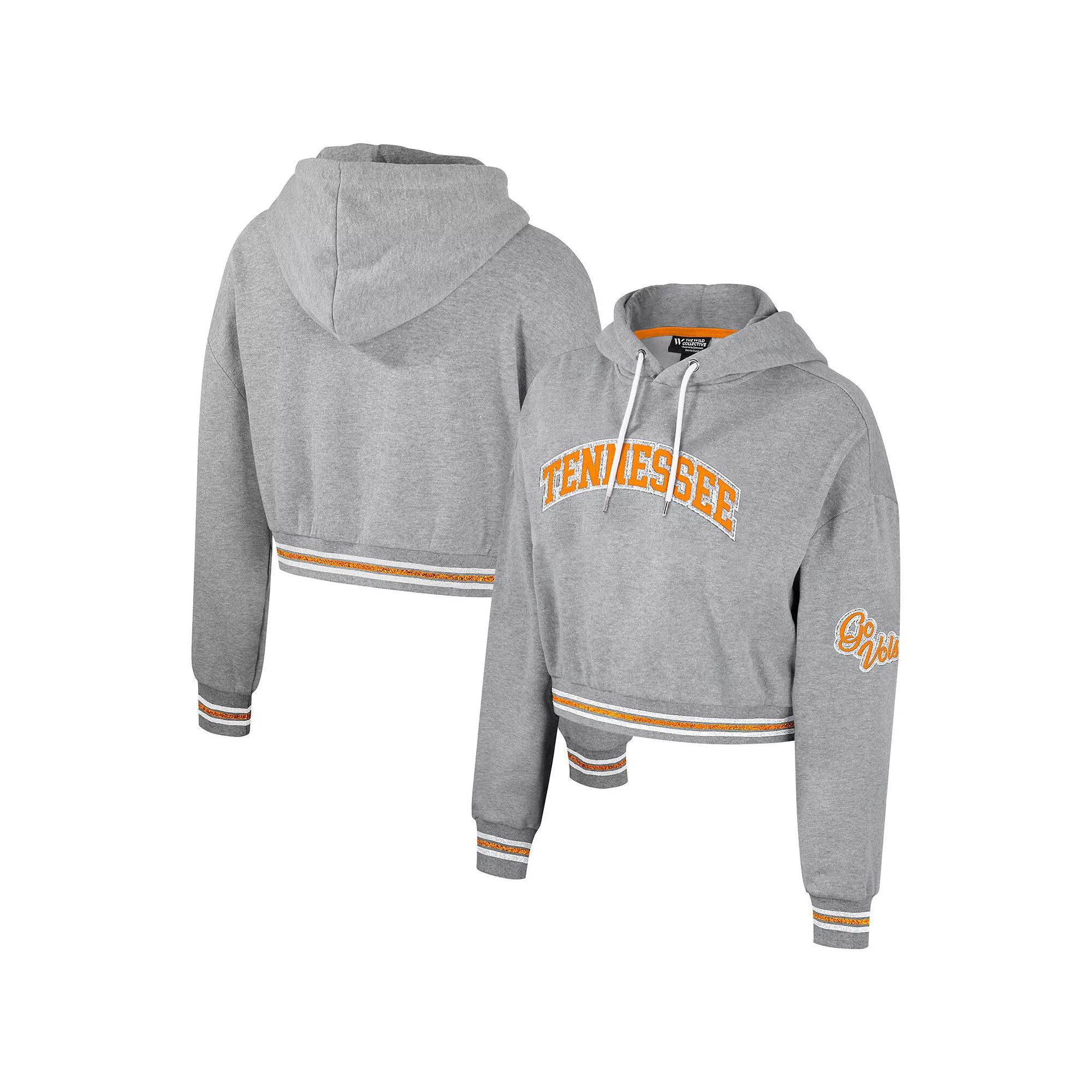 Women's The Wild Collective Heather Gray Tennessee Volunteers Cropped Shimmer Pullover Hoodie, Size: 2XL, Grey Product Image